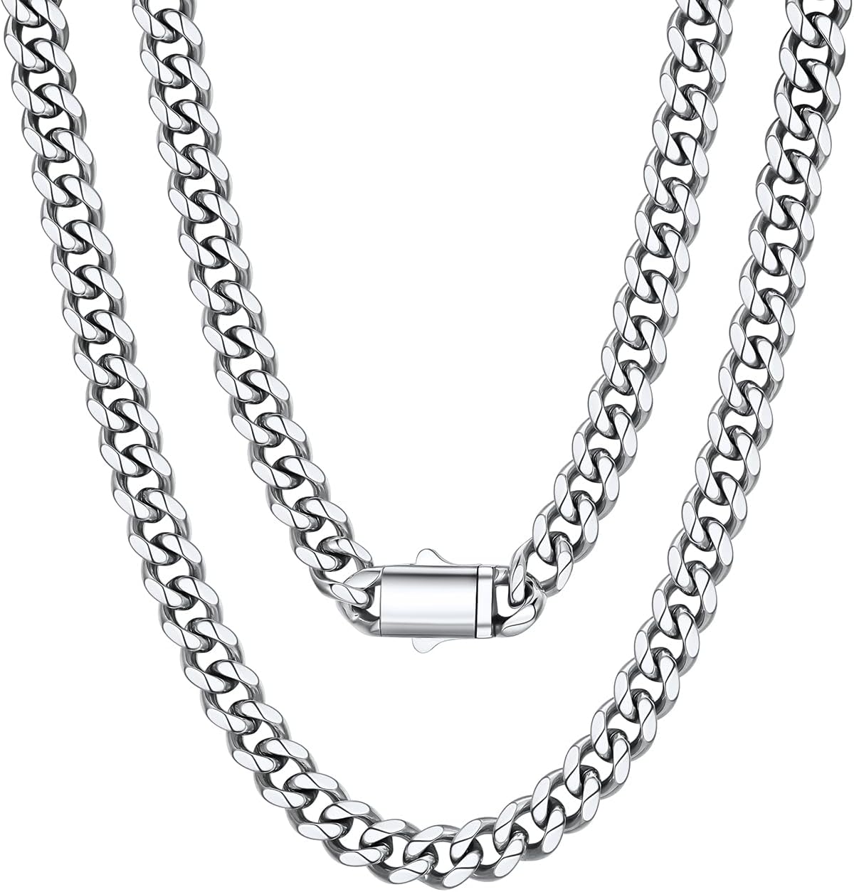 Richsteel Cuban Link Chain for Men, Mens Stainless Steel Miami Curb Chains Necklace 6/9/12mm Width Gold/Silver/Black Plated Non-Tarnish Trendy Jewelry 18-30 Inch