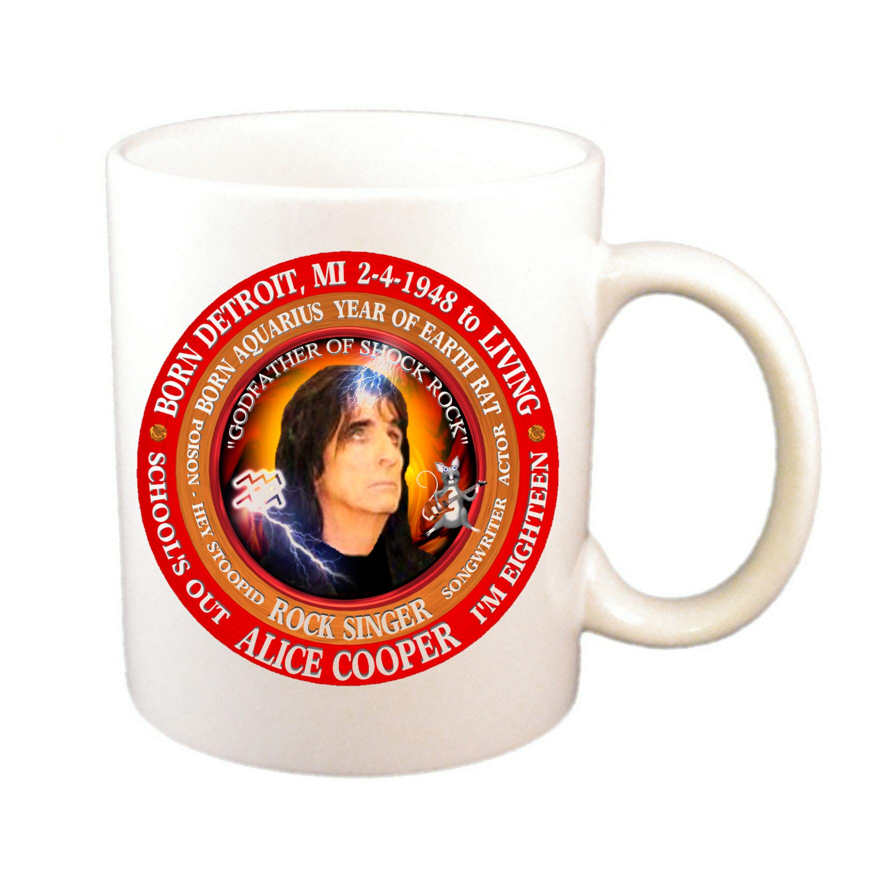 Amazon.com | Alice Cooper 70's Singer Cup Astrology Aquarius Zodiac Earth  Rat: Coffee Cups & Mugs