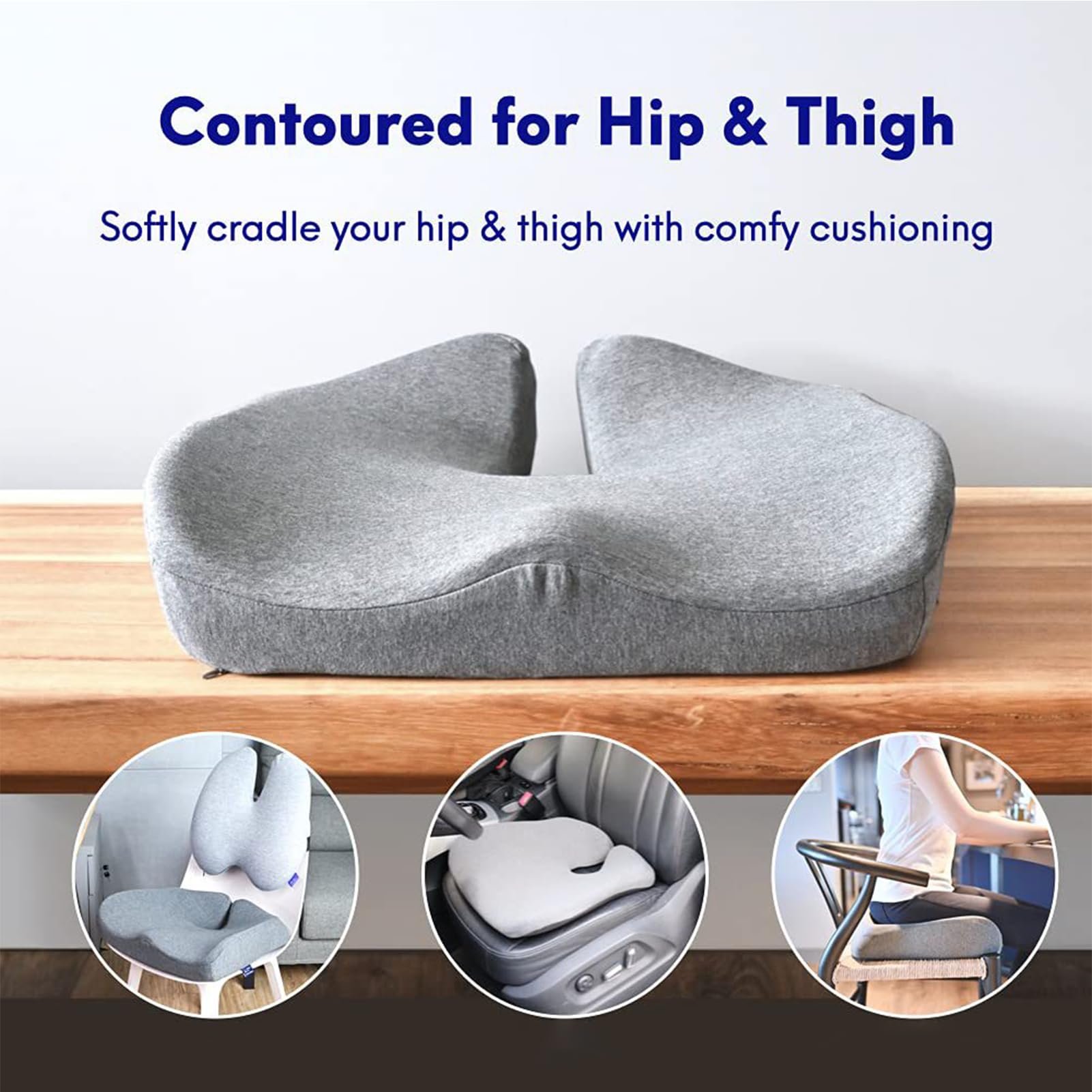 Nordic Comforts - Asiento ergonómico de espuma viscoelástica y cojín lumbar, diseño ortopédico para alivio del dolor de coxis y espalda baja, se adapta a cualquier silla, comodidad portátil