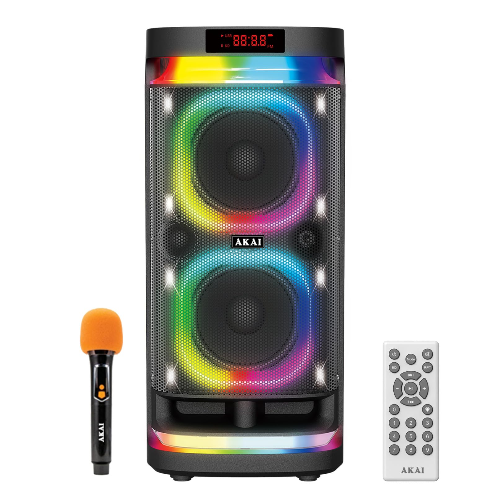 Newly Launched 160 Watts RMS Wireless Portable Party Speaker With Mic & Remote-1 Yrs Warranty | Dual 8" Woofer 5000 mAh Upto 5 Hrs Playtime IPX4, TWS, Bluetooth, USB, AUX, mSD, Input (PM-160P Ultra)