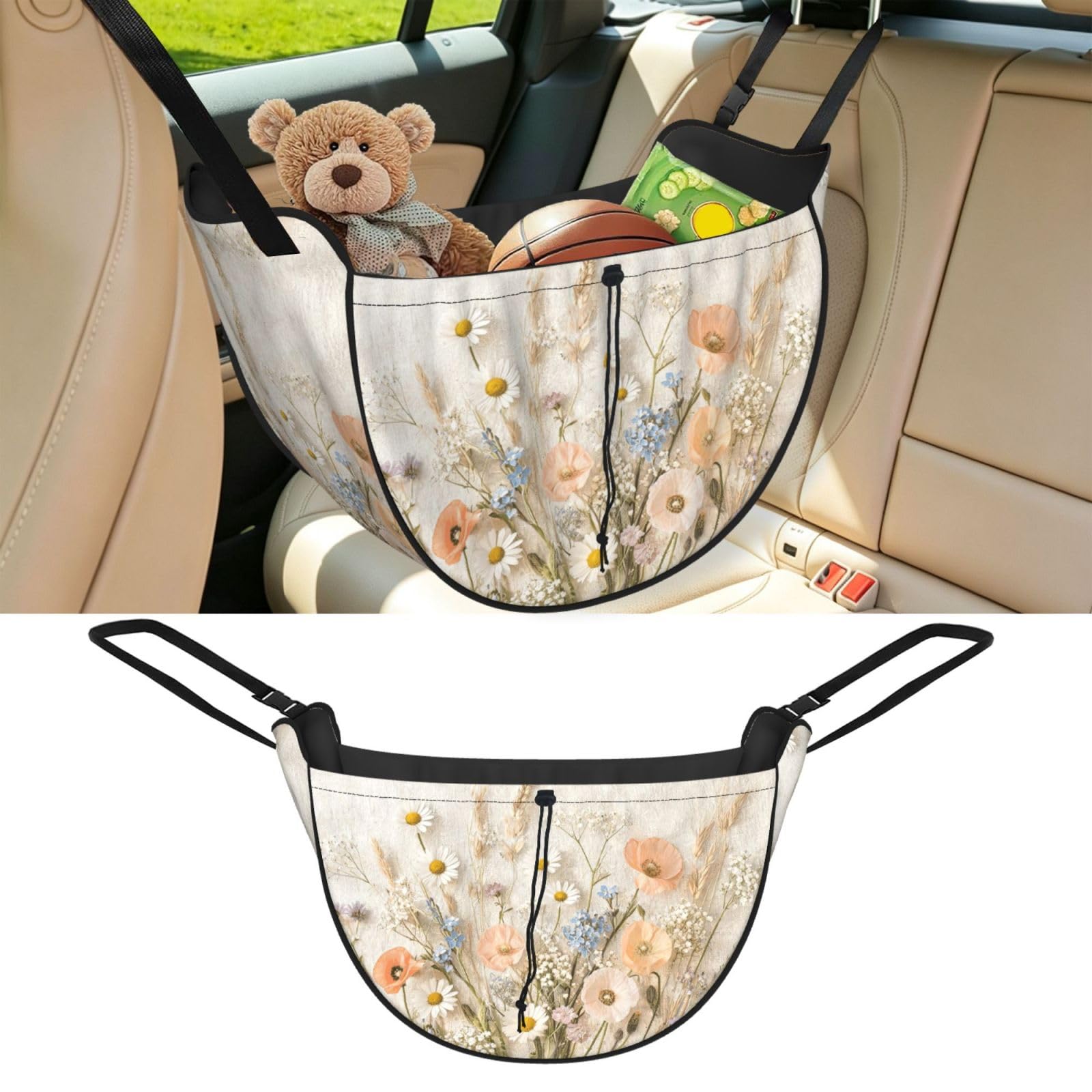 Cntdbu Black Wildflower Vintage Print Car Seat Organizer-Backseat Storage Bag For Travel