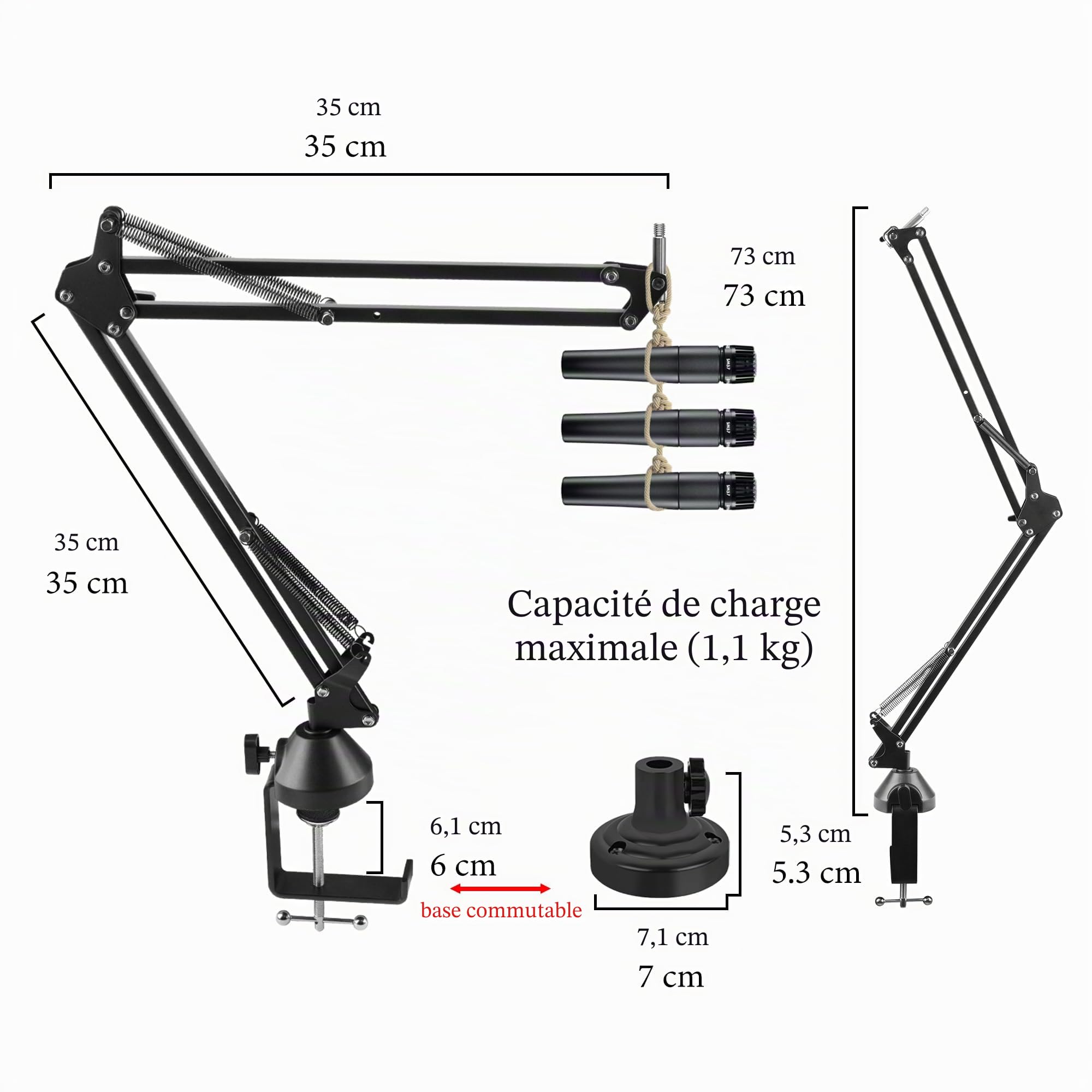 Geekria Bras de micro pour créateurs compatible avec Shure MV7+, MV88+, SM7B, MV7, MV7X, SM57, adaptateur de bras perche, support de suspension, fixation bureau