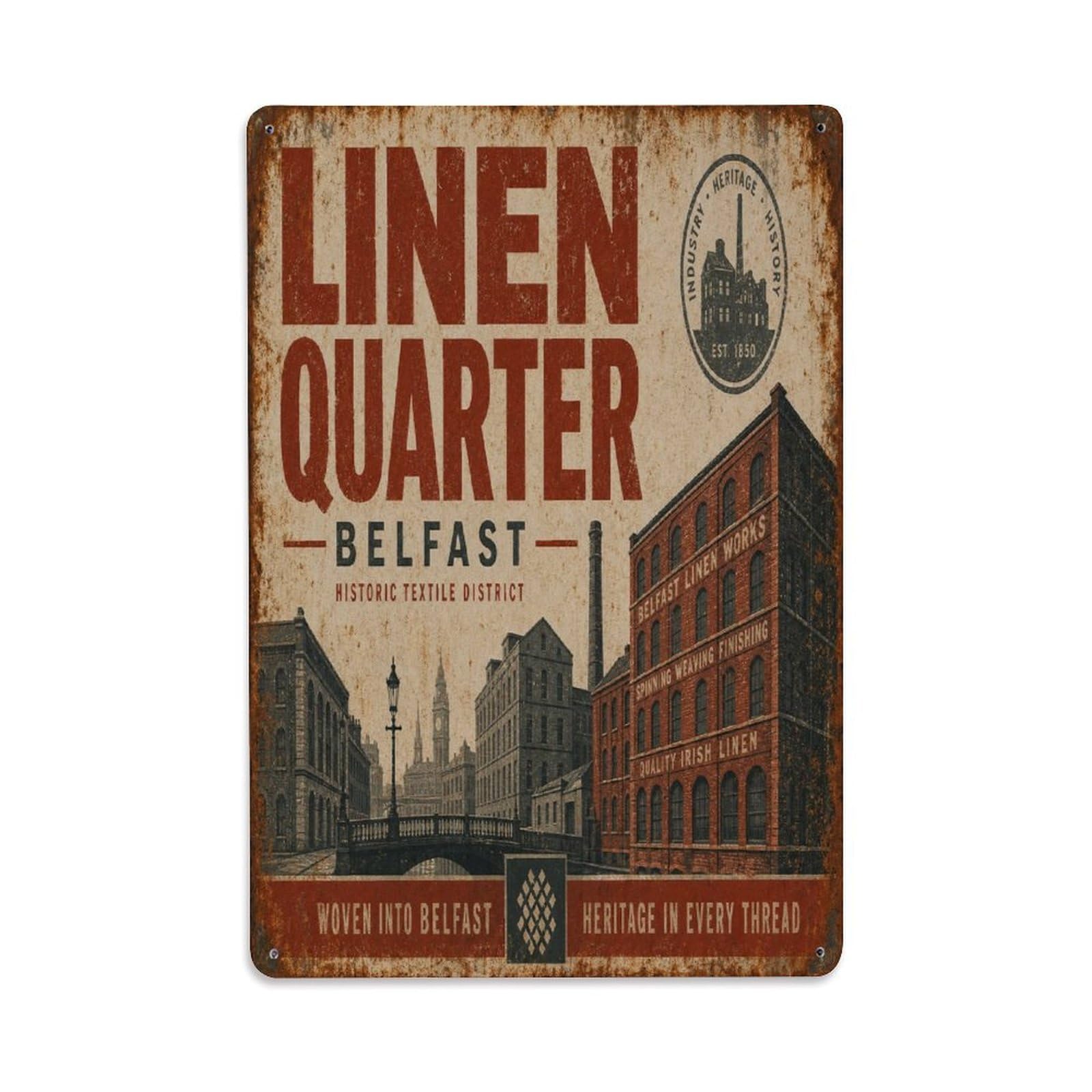 Belfast Harbor Docks Vintage Dockside Maritime Heritage Metal Tin Sign Plaque Wall Decor for Cafe, Man Cave, Club Bar, Office, Home Garden Round Metal Poster 8x12Inch