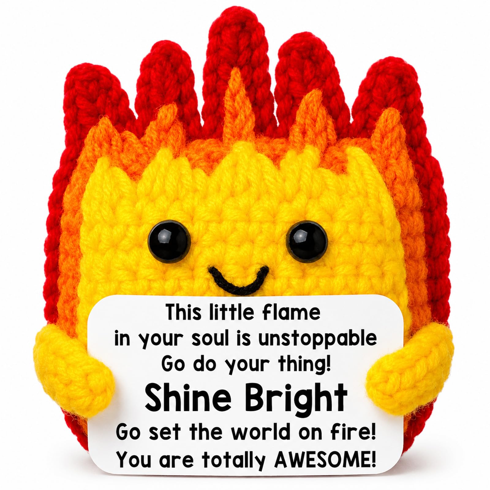 Handmade Positive Crochet Fire, Motivation Gifts for Women Men Son Daughter, Emotional Support Crochet with Encouraging Card, Emotional Support Gifts for New Job Easter Basket Stuffers Graduation