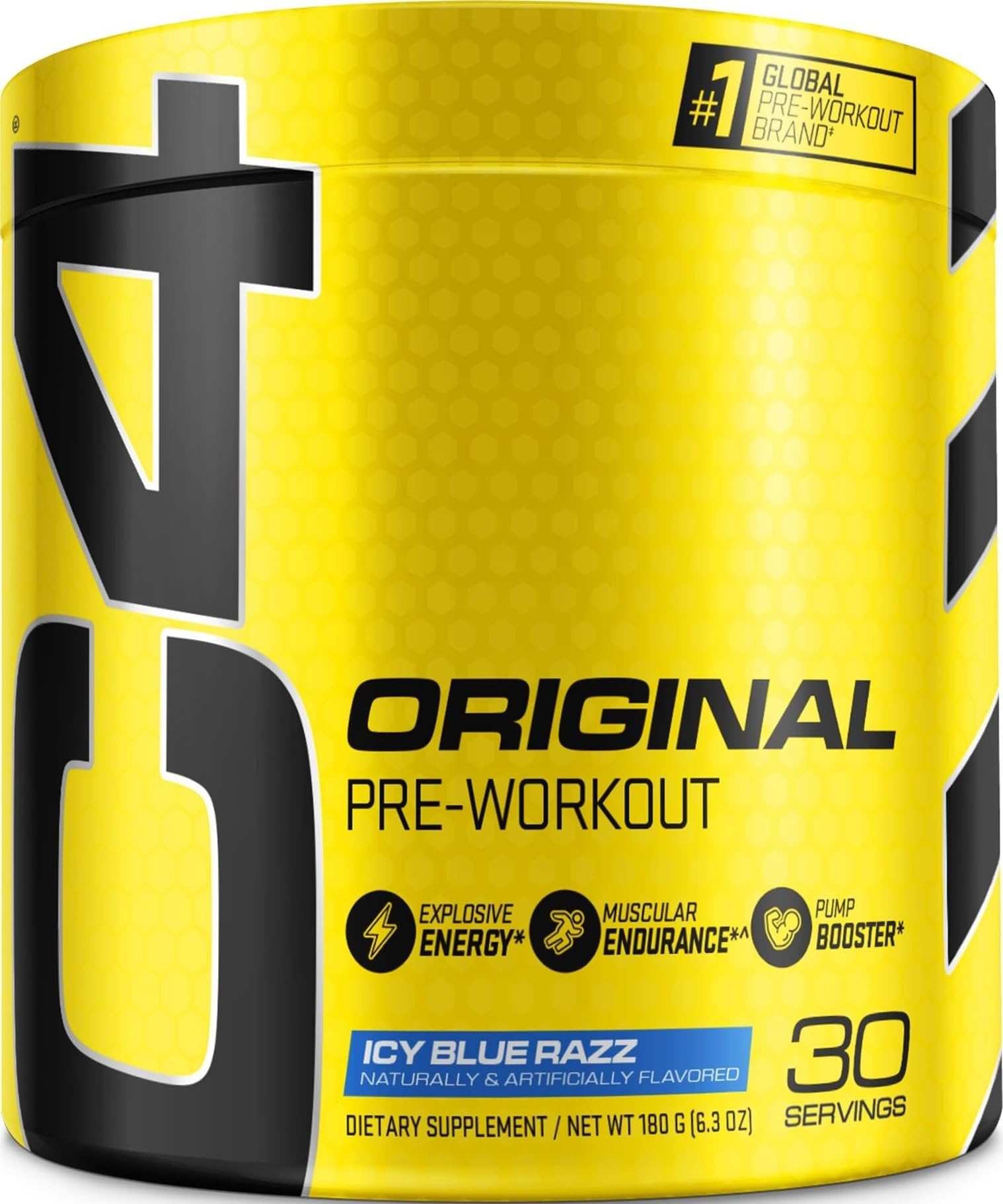 C4 Original Pre Workout, 150mg Caffeine, ICY Blue Razz, 30 Servings | Icy blue razz flavor with 150mg caffeine, creatine, citrulline & beta-alanine for energy, endurance and pumps.