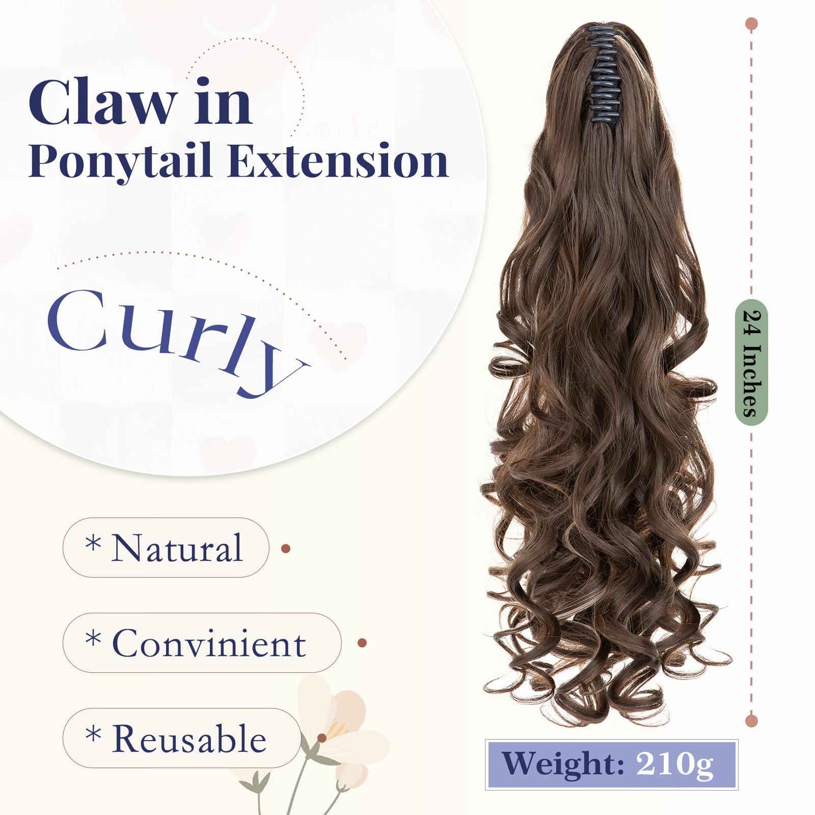 TESS 24'' Curly Ponytail Extensions, 210g Claw in Long Ponytail Extension - Image 2