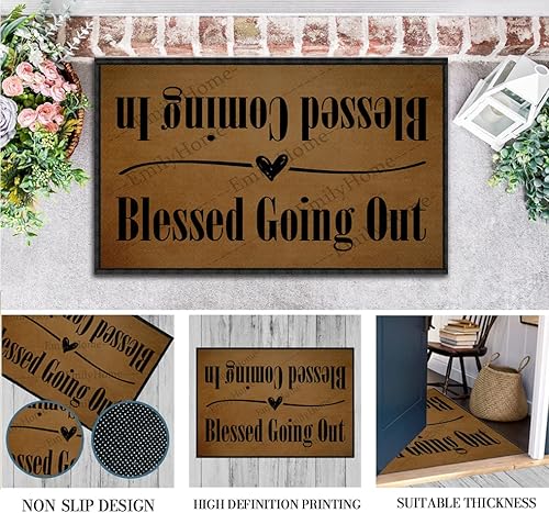 Miniatura 7 de ZUYOENCO Tapete para puerta delantera, para entrada interior, con texto en inglés "Blessed Coming in Blessed Going Out", alfombra de entrada