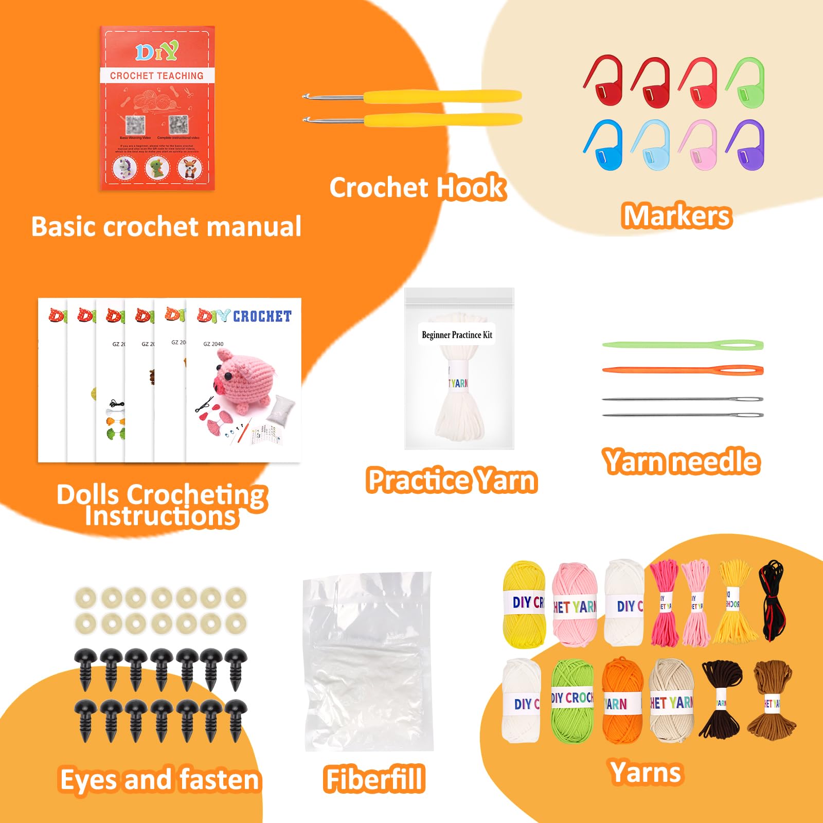 6Pcs Crochet Kits for Beginners with Upgraded Premium Custom Yarn & Step-by-Step Video Tutorials, Ideal Knitting Kit for Crochet Lovers & New Amigurumi Crochet Animal Kit for Adults (MultiColor)