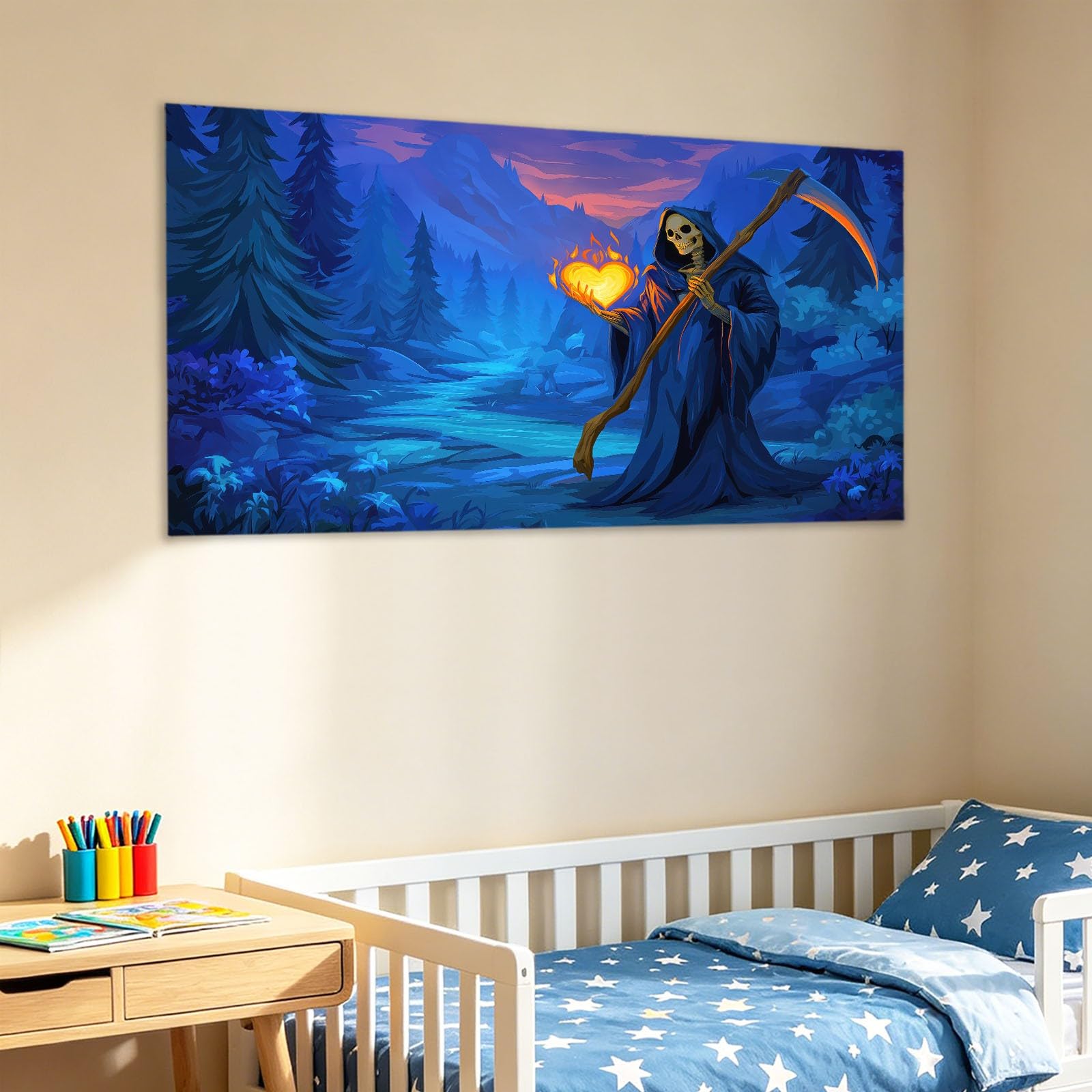 Stampa artistica da parete su tela con cornice gotica fantasy, stampa artistica da parete con cuore di fiamma, decorazione da parete, per camera da letto, soggiorno o ingresso, decorazione per la casa