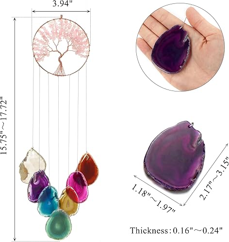 Miniatura 8 de Yoption Campanilla de viento conmemorativa del árbol de la vida de 7 chakras, ágata de cristal natural para decoración de interiores y exteriores,