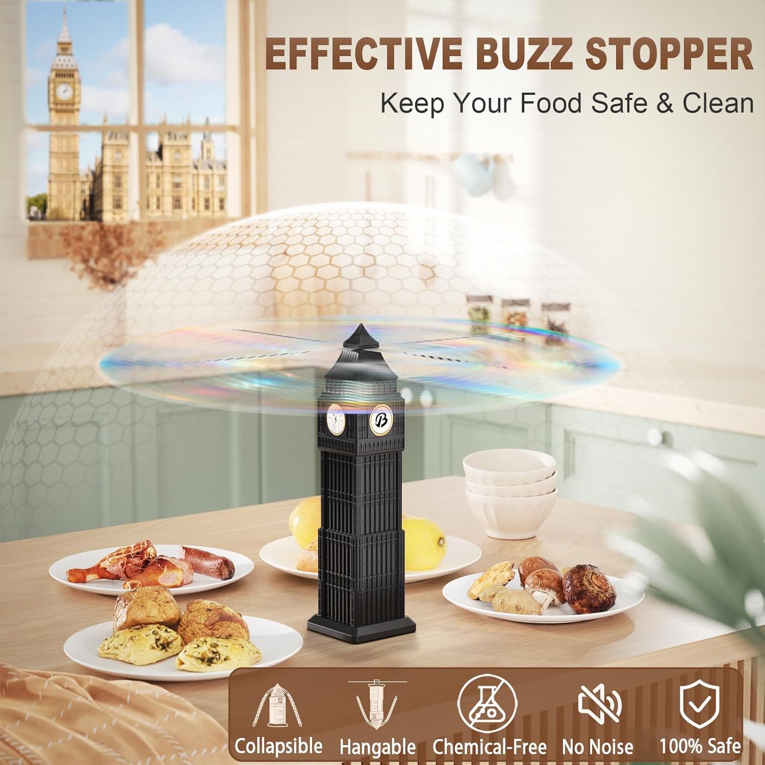 Repellente per Mosche, 4 x Ventilatore Repellente Portatile da Tavolo, Scacciamosche con Gancio, Anti-Mosche e Zanzare Elettrico, Anti-insetti Conveniente da Piegare e Appendere,All'aperto, Picnic