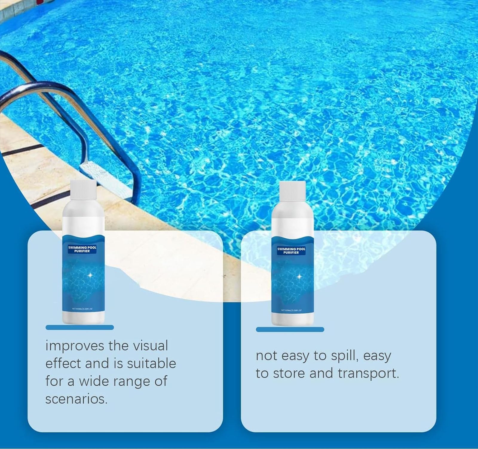 Liquide purifiant pour Piscine, Liquide purificateur d'eau de Piscine, clarificateur d'eau de Piscine, pour piscines creusées et piscines Hors Sol, Garde l'eau Claire comme du Cristal (3PC)