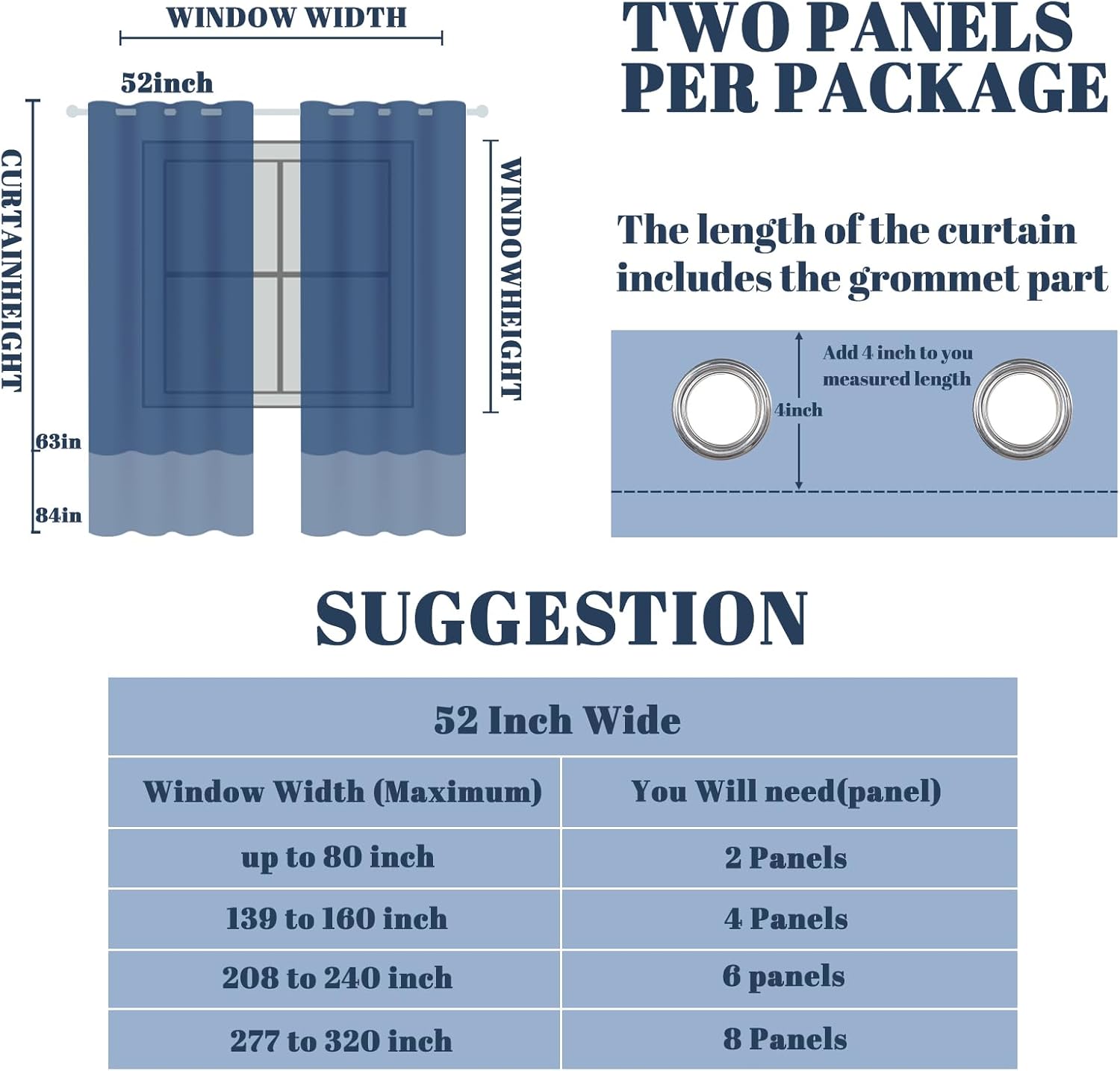 Boho Blackout Curtains for Bedroom - Blue Mid Century Modern Curtains 84 Inch Length, Grommet Thermal Room Darkening Drapes for Living Room, 52Wx84L (2 Panel)