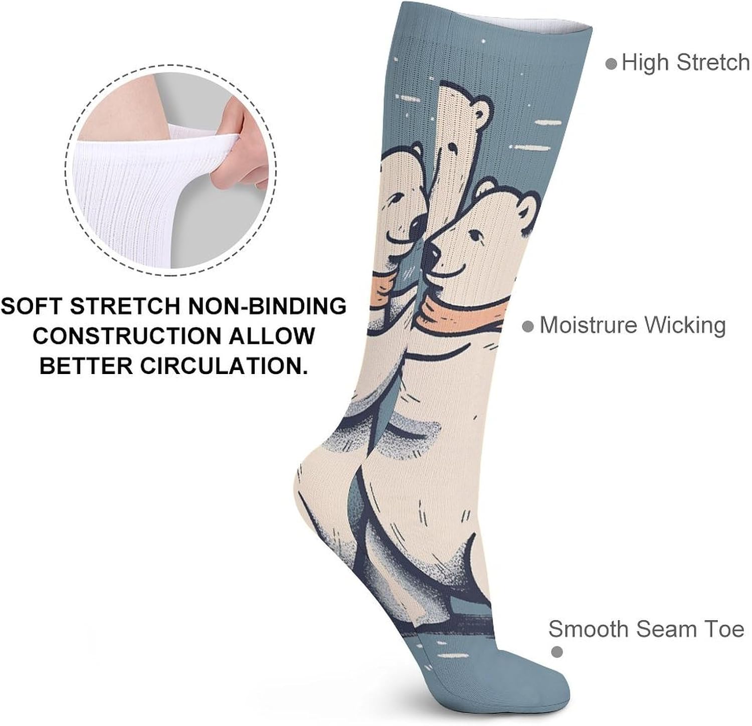 Bear Dancing Crew Socks Cozy Casual Calf Socks Lightweight Long Work Sock Breathable Athletic Sock for Hiking Sports Running 5 Pairs