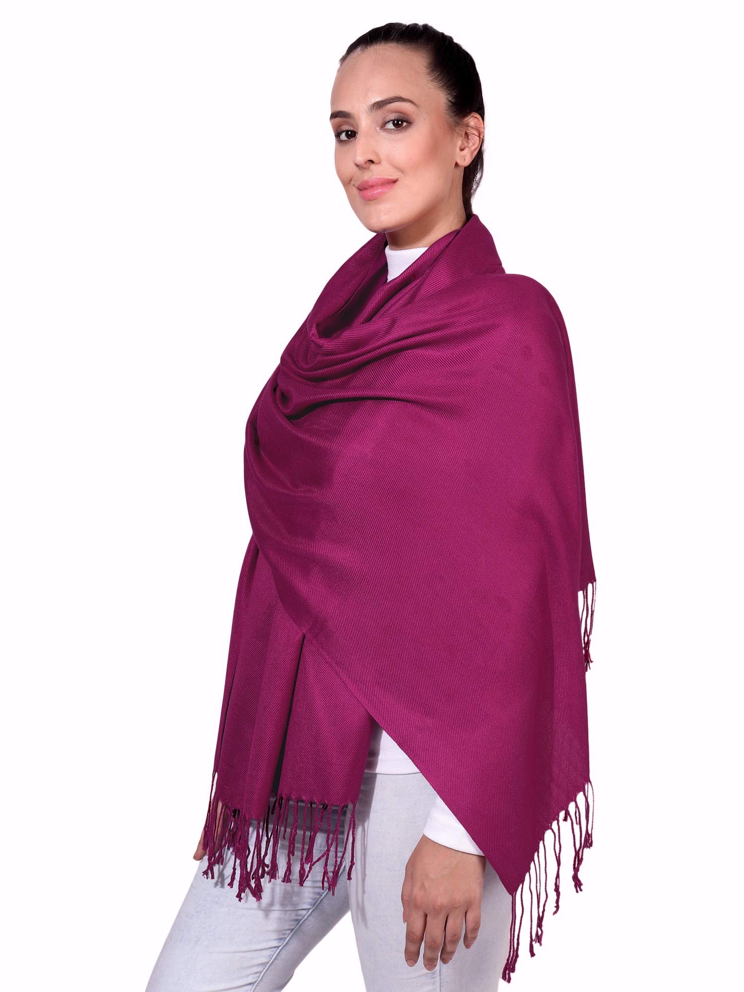 World of Shawls Pashmina Style All Seasons Handcrafted Wrap Shawl Stole Scarf (Magenta)