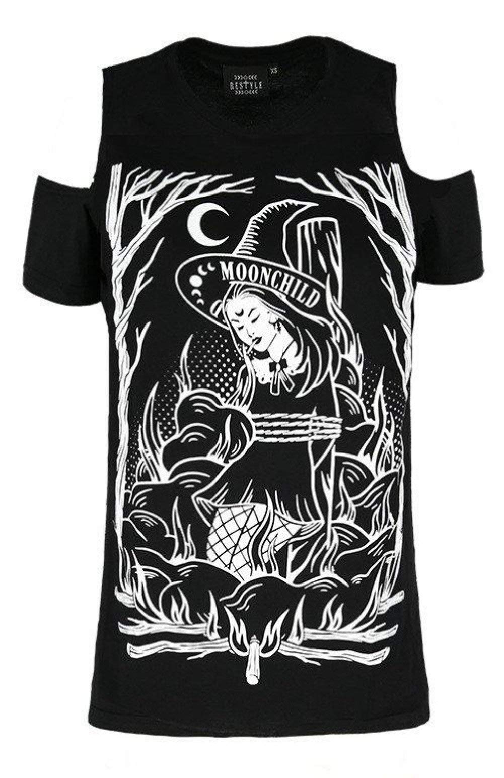 Restyle - Burn The Witch - Women's Cold Shoulder Top (XX-Large) Black