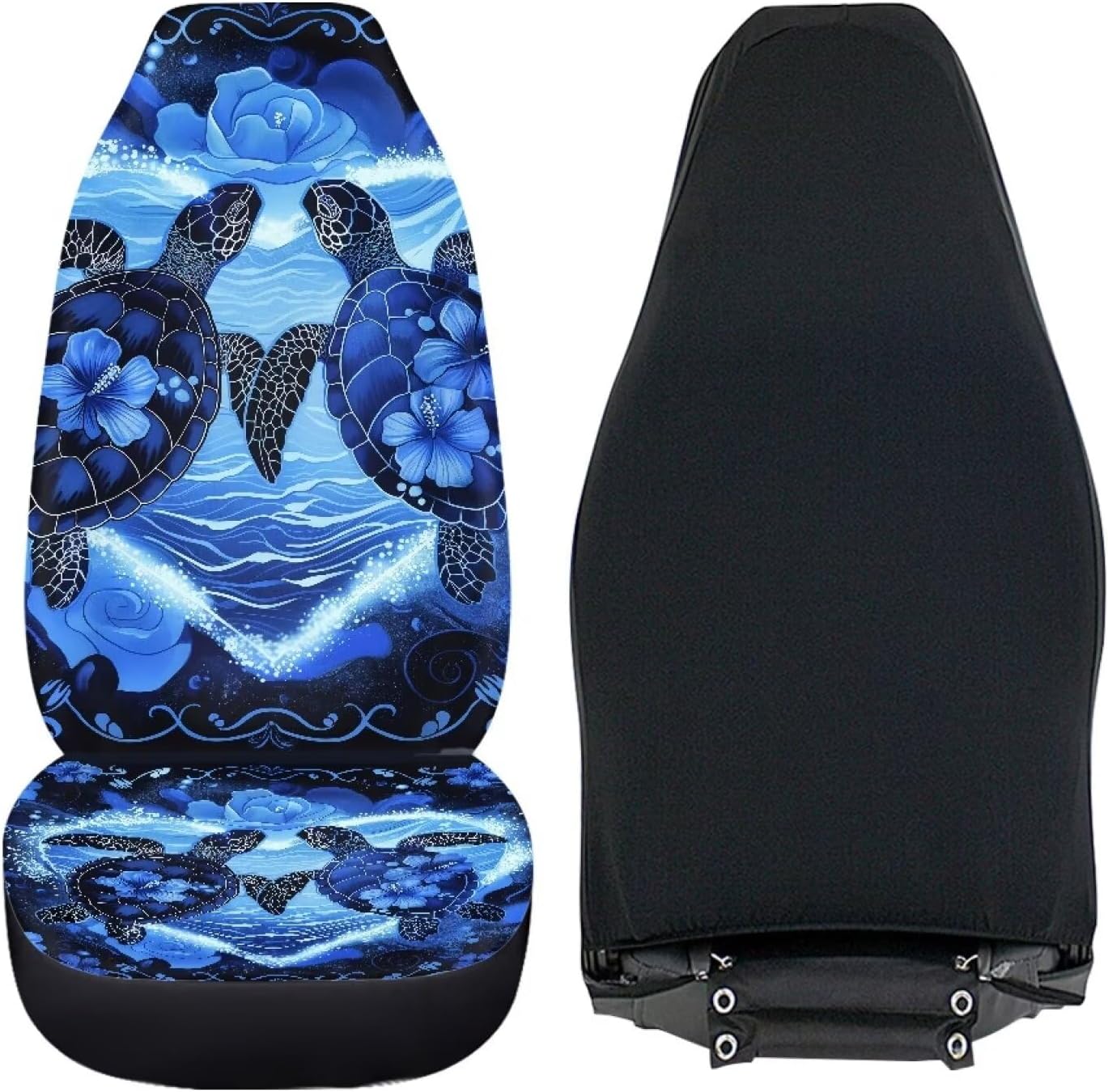 Retro Floral Sea Turtle Print 2 Piece Car Front Seat Cover Universal Fit Auto Interior Protector High-Back Bucjet Seat Cushion Cover Fits Most Car Sedan Truck