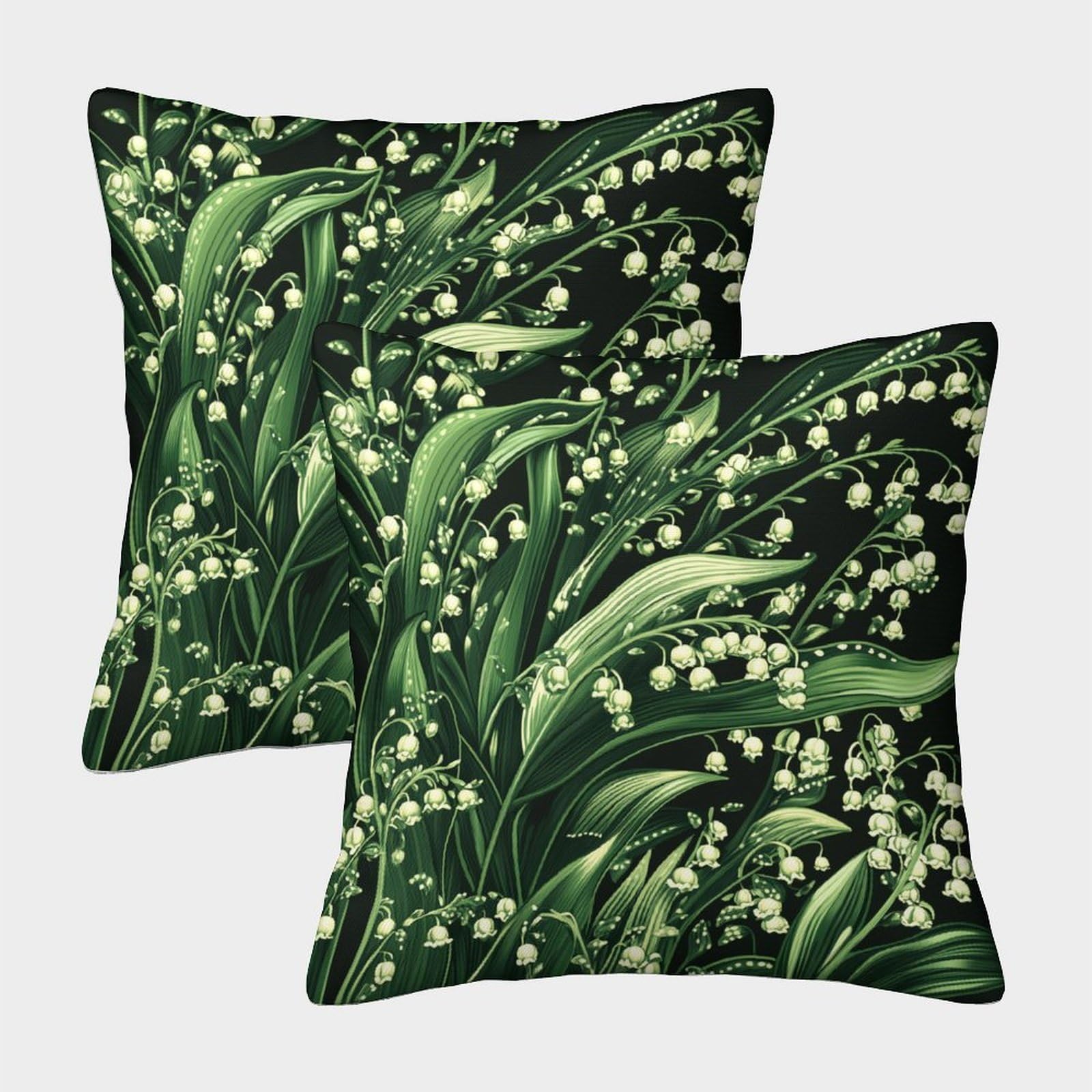 kaiyun 2 Pack 3D Lily of The Valley Pattern,Green Plants Cushion 3D Soft Touch Pillowcase,sofa Chair Home Furnishings 45x45cm