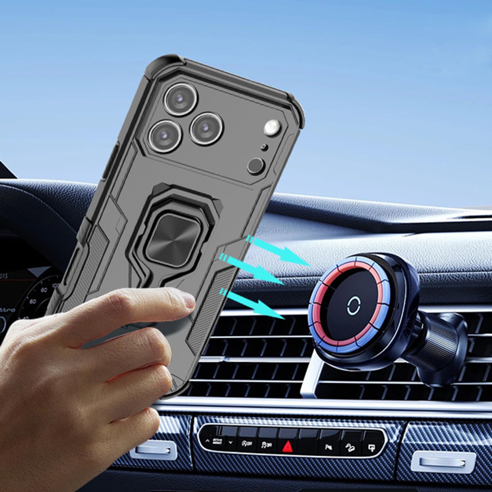Dünne Hülle für iPhone 17 Pro Max/17 Pro/17 Air/17, Vollständig Kameraschutz rutschfeste Schutzhülle mit Drehbar Ständer Handyhülle,Schwarz,17 Pro