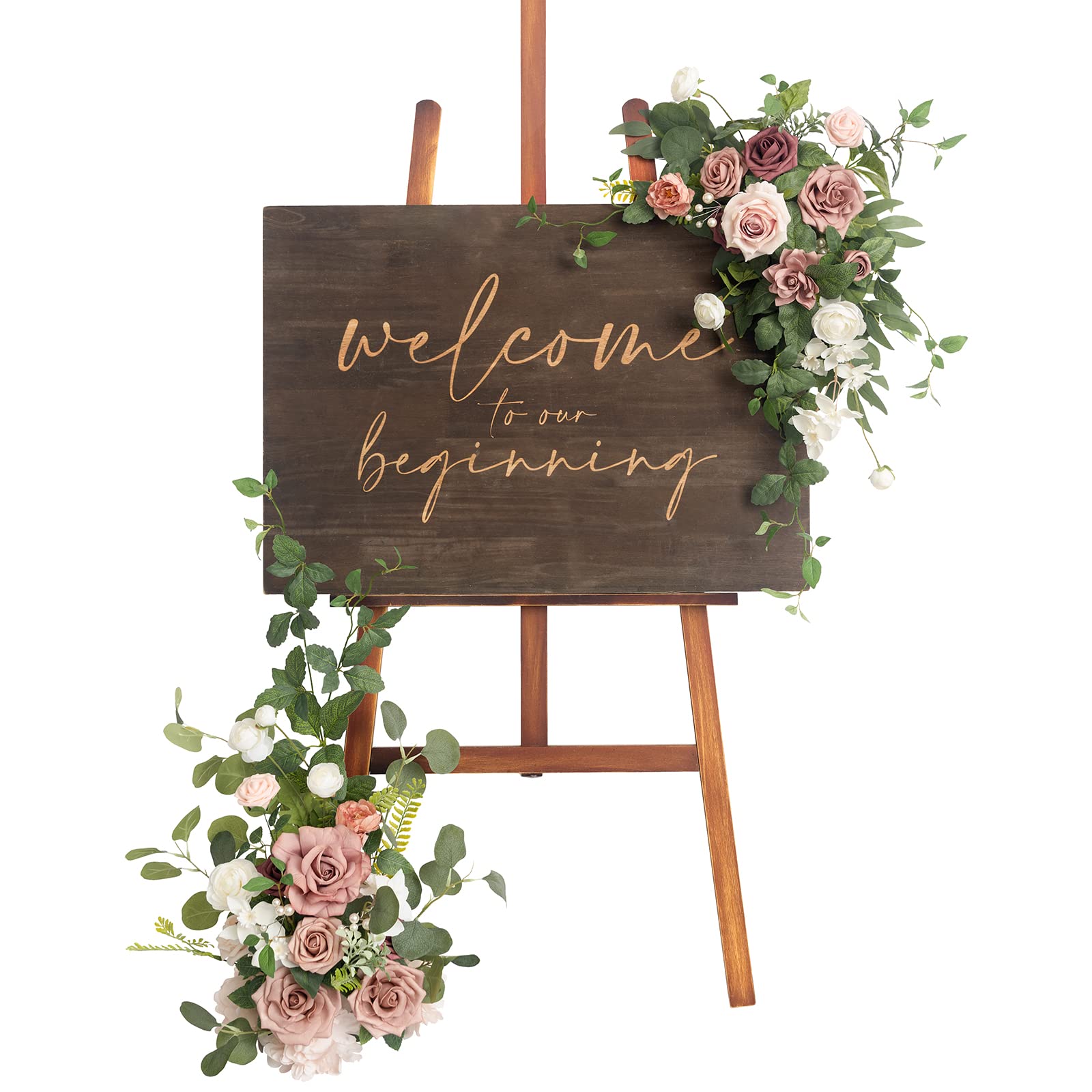 Ling's Moment Classic Wedding Sign Ground Flower Swag (Pack of 2) for Garden Wedding Party Reception Entrance Welcome Signage Floral Decor