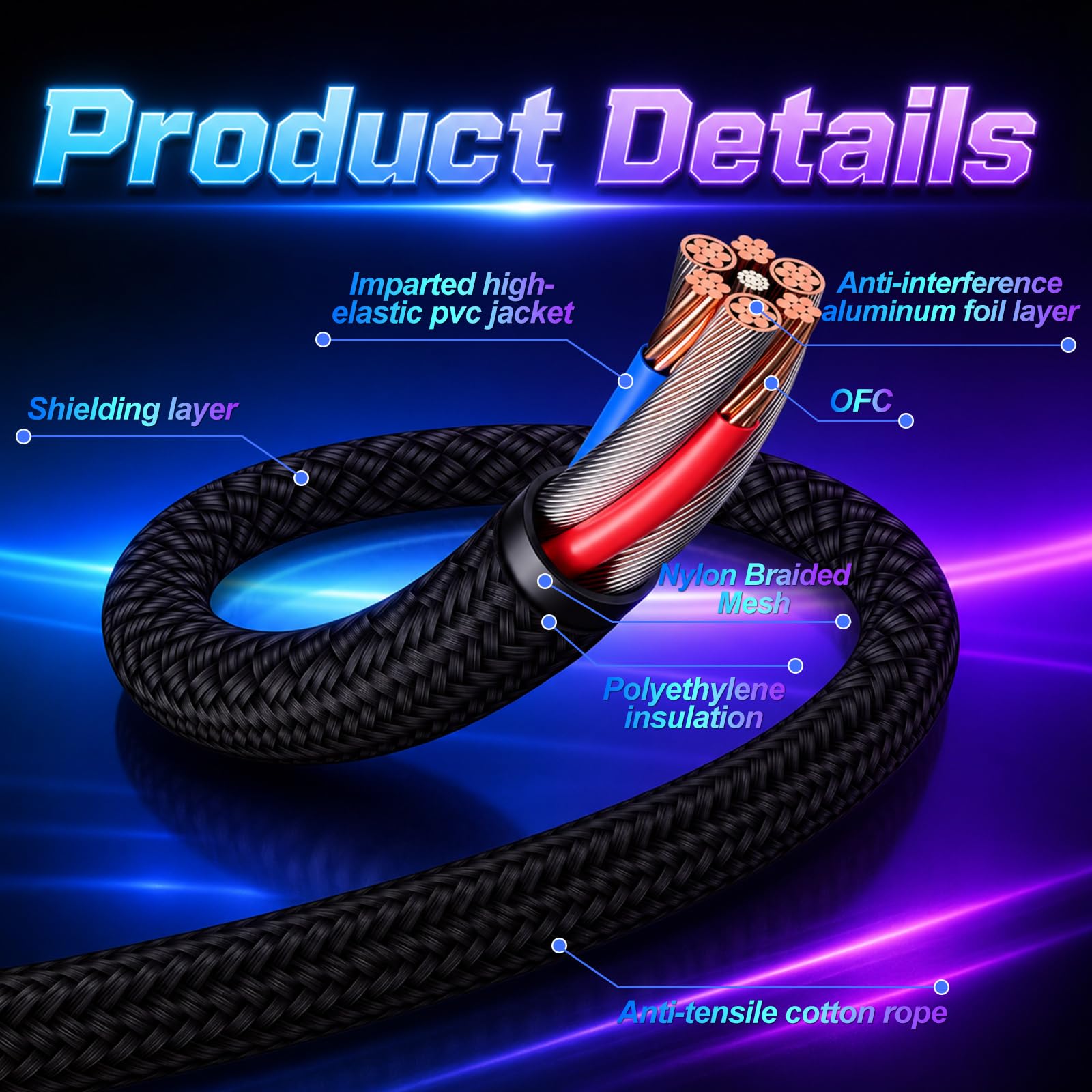 Tellegloww 2 cavi per chitarra da 1,5 m, 6,35 mm, colore argento, jack mono da 6,35 mm, cavo sbilanciato per chitarra/strumenti, cavo TS maschio a maschio, in lega di alluminio e nylon intrecciato