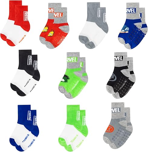 Calcetines de agarre Spiderman, calcetines para niños pequeños, paquete de 10, calcetines de agarre para niños pequeños, paquete variado de