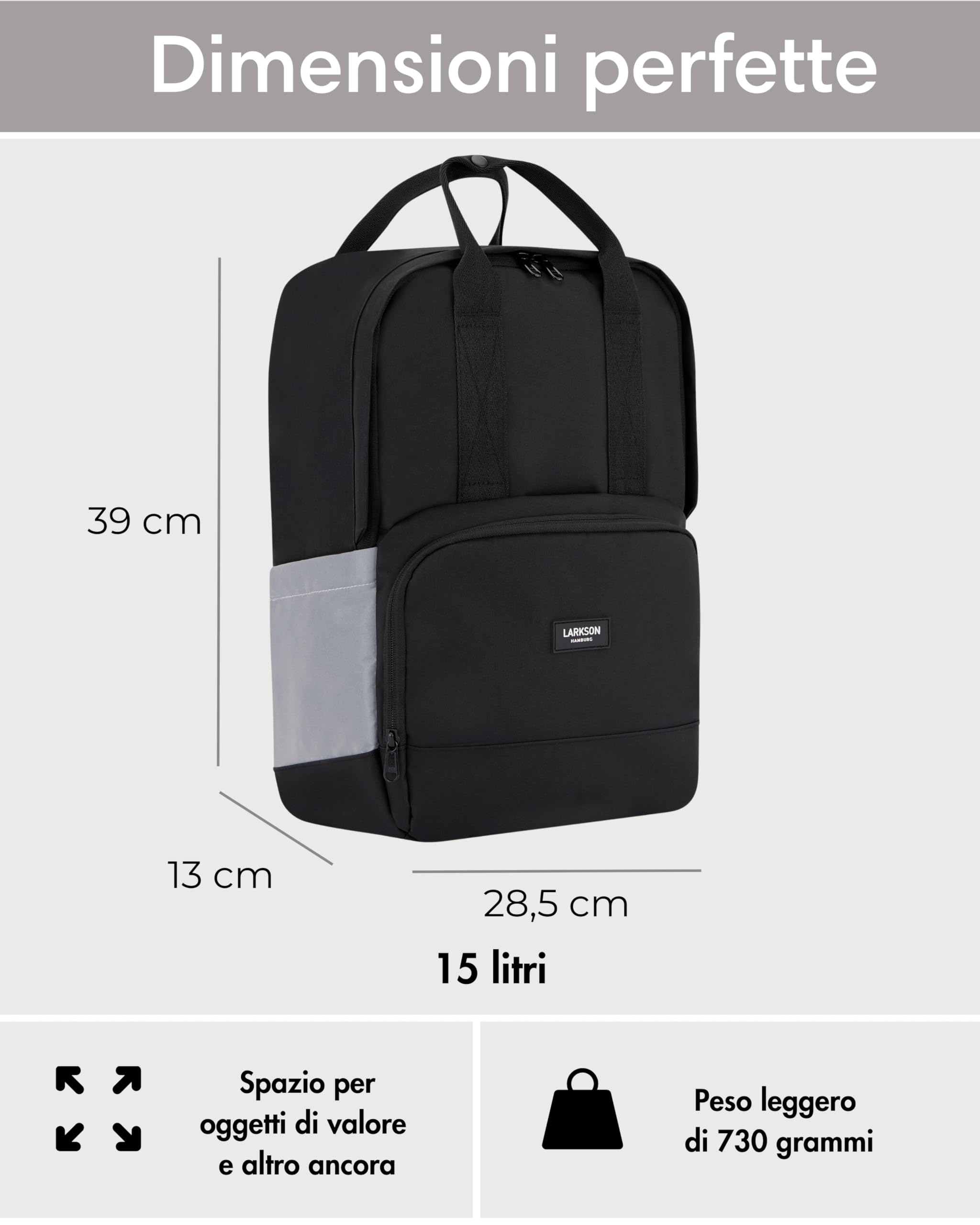 LARKSON Borsa per Bicicletta Nero Riflettente - No 6 Bike - 2 in 1 Borse Posteriori Bici Zaino Scomparto per Laptop da 16 Pollici - Accessori Cestino - Impermeabile
