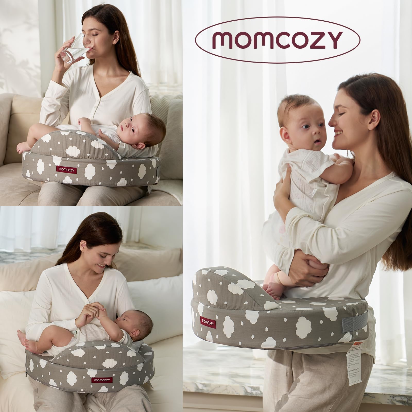 Momcozy Poduszka do karmienia z podparciem bezpieczeństwa – mocna i sprężysta pianka memory – stabilne, ergonomiczne podparcie i komfort – szersza poduszka do karmienia, regulowana, zdejmowana