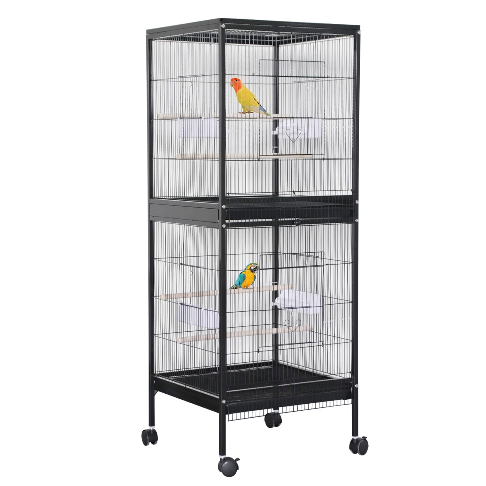 - Bird Cage with Wheels, 55" Large Metal Parakeet Cage for Indoor/Outdoor Use, Rolling Stand, Slide-Out Tray, Perches & Bowls, Flight Aviary for Cockatiels, Lovebirds, Budgies, Canaries, Travel Carrier