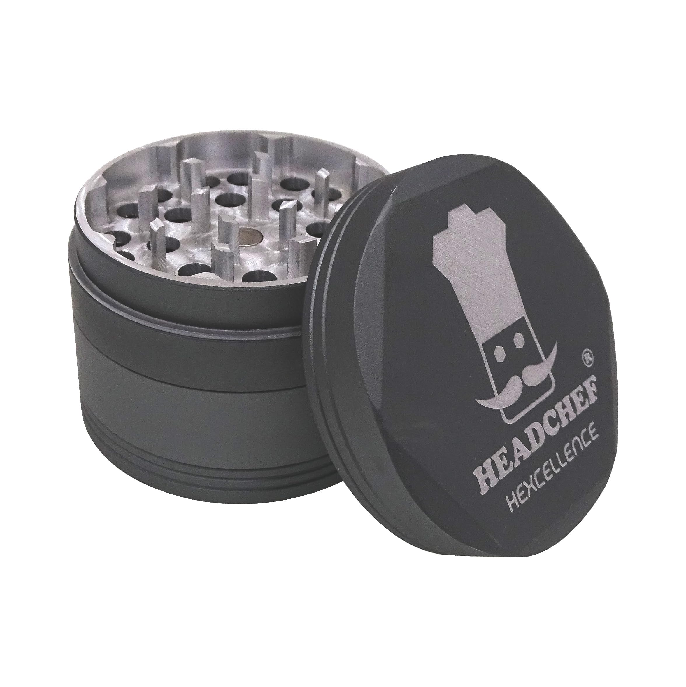 Hexcellence Silk Touch Metal Herb Grinder with Sifter - 4 Piece, 55mm (Grey)