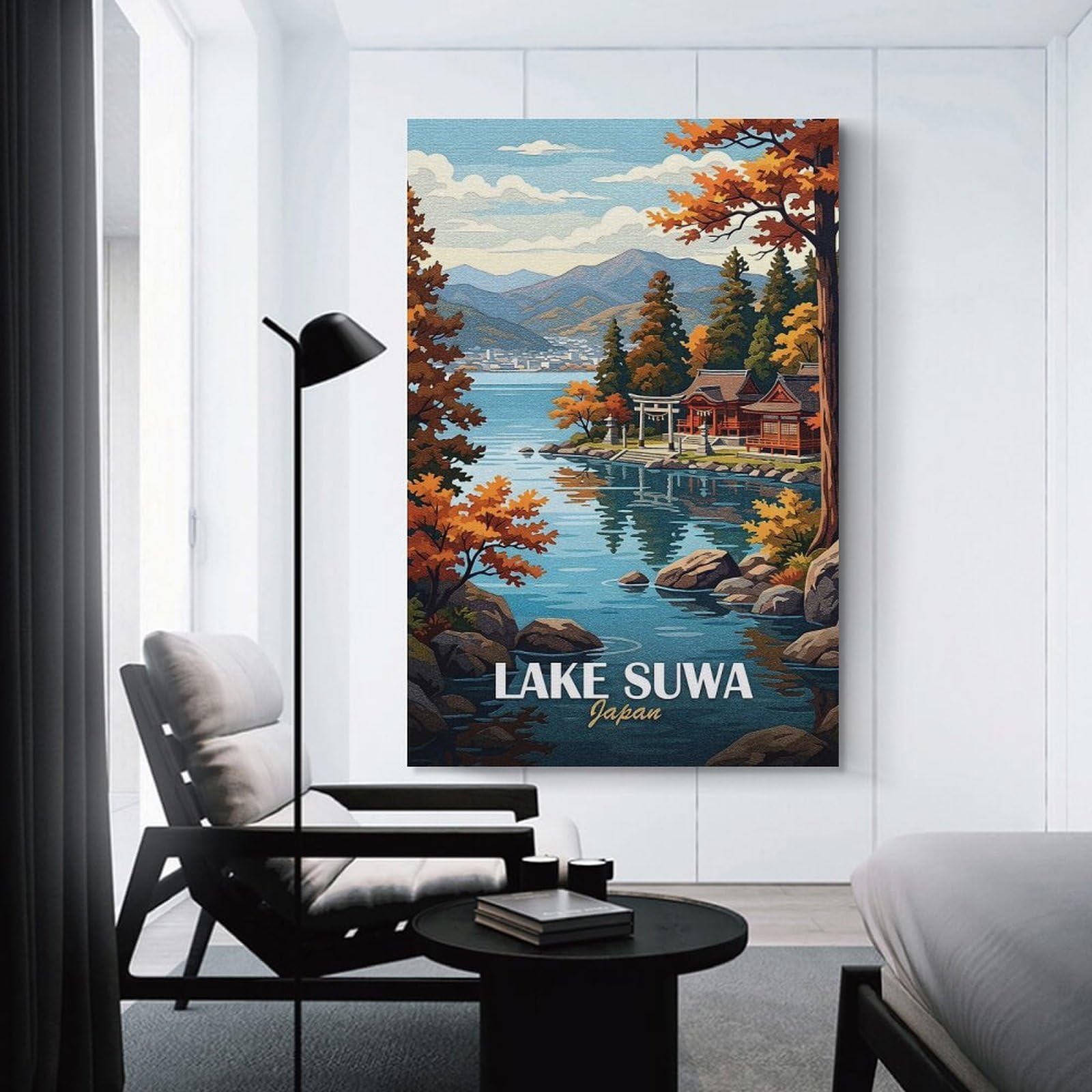 Junmoney Lake Suwa Japan Autumn Landscape Canvas Art Print 24x36inch(60x90cm), for Front Hall, Corridor Or Welcome Spaces, Home Artwork for First Impressions