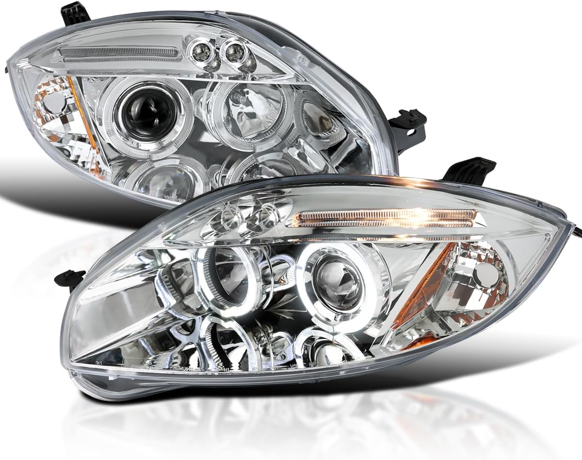 SPEC-D TUNING LED Chrome Dual Halo Projector Headlights Compatible with 2006-2012 Mitsubishi Eclipse, Left + Right Pair Headlamps Assembly