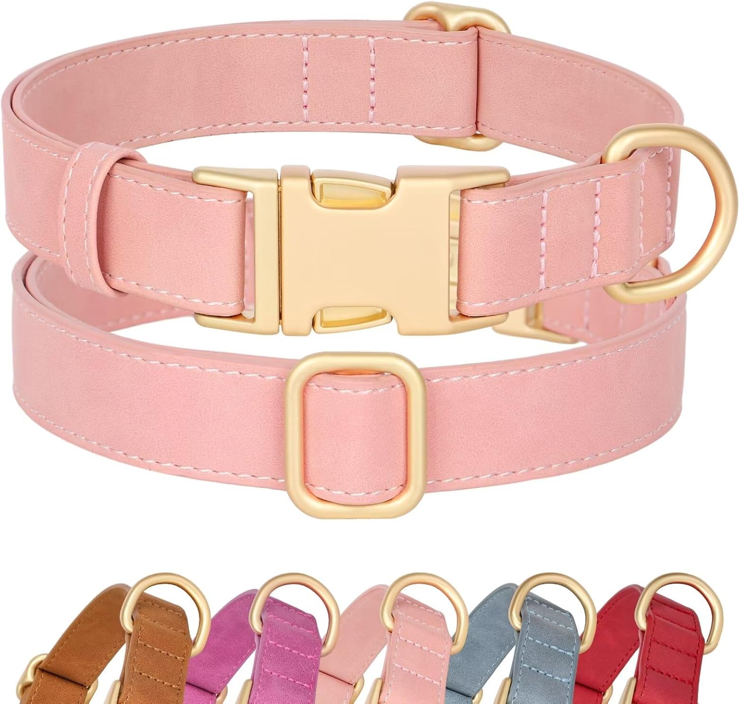 Didog Soft PU Leather Dog Collar, Cute Girl Dog Collars for Medium Dogs, Classic and Adjustable Pink Dog Collar with Quick Release Metal Buckle, Pink,M