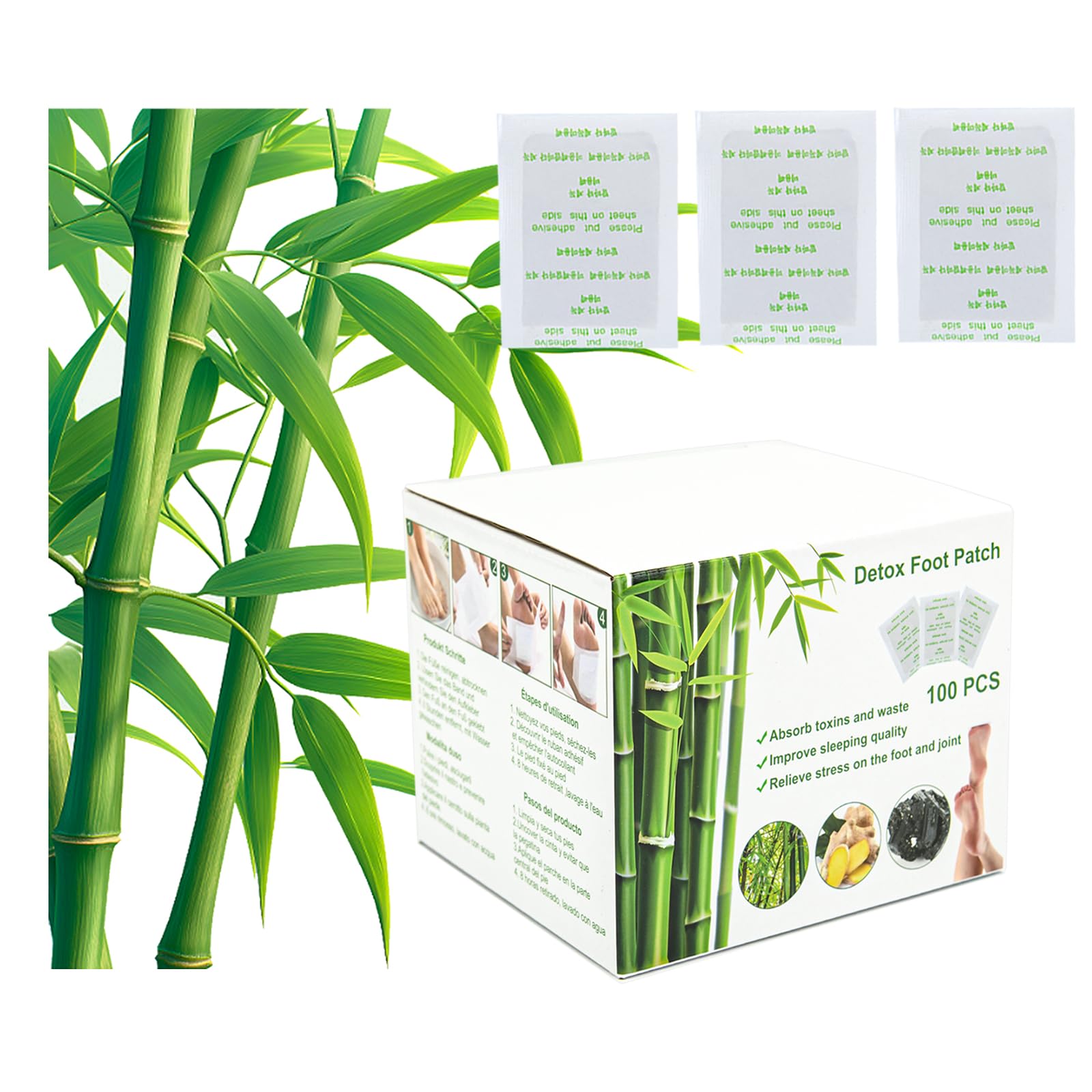 100 PCS Parches Detox para Pies - Natural Parches Desintoxicantes para Pies Detox Foot Parche para pies de limpieza profunda, Eliminar Toxinas Del Cuerpo y Mejoran el Sueño