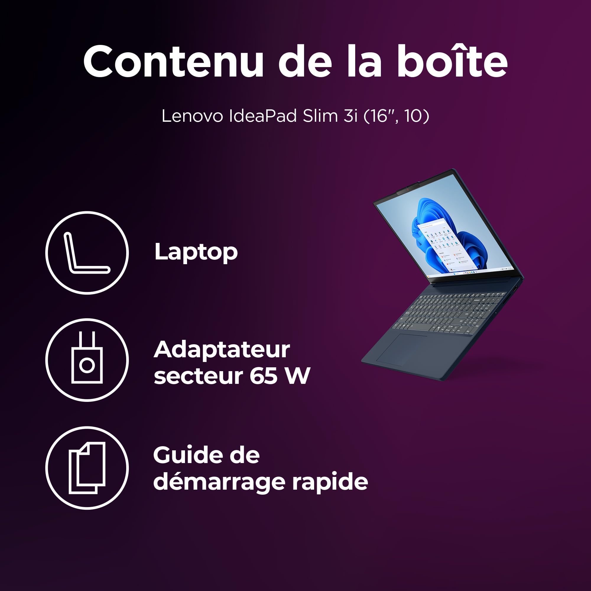 Lenovo IdeaPad Slim 3 16IRH10 - Ordinateur Portable 16'' WUXGA (Intel Core i7-13620H, RAM 16Go, SSD 1To, Intel UHD Graphique, Windows 11 Home) Clavier AZERTY Français - Bleu