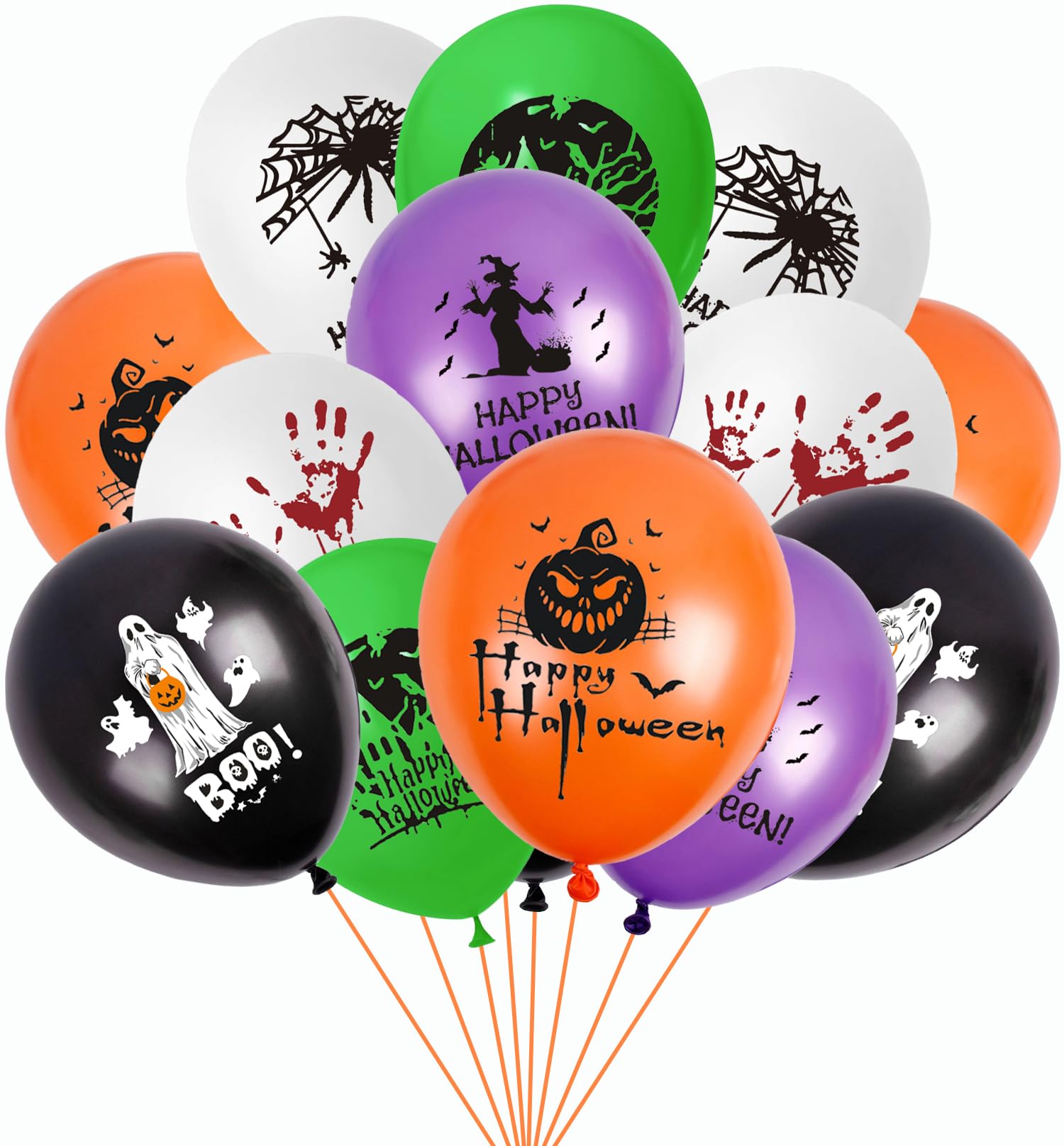 30 PCS Halloween Party Balloons Decorations, 12 Inch Black White Orange Purple Green Latex Balloons Printed with 6 Different Halloween Pattern for Home Party Decoration Supplies
