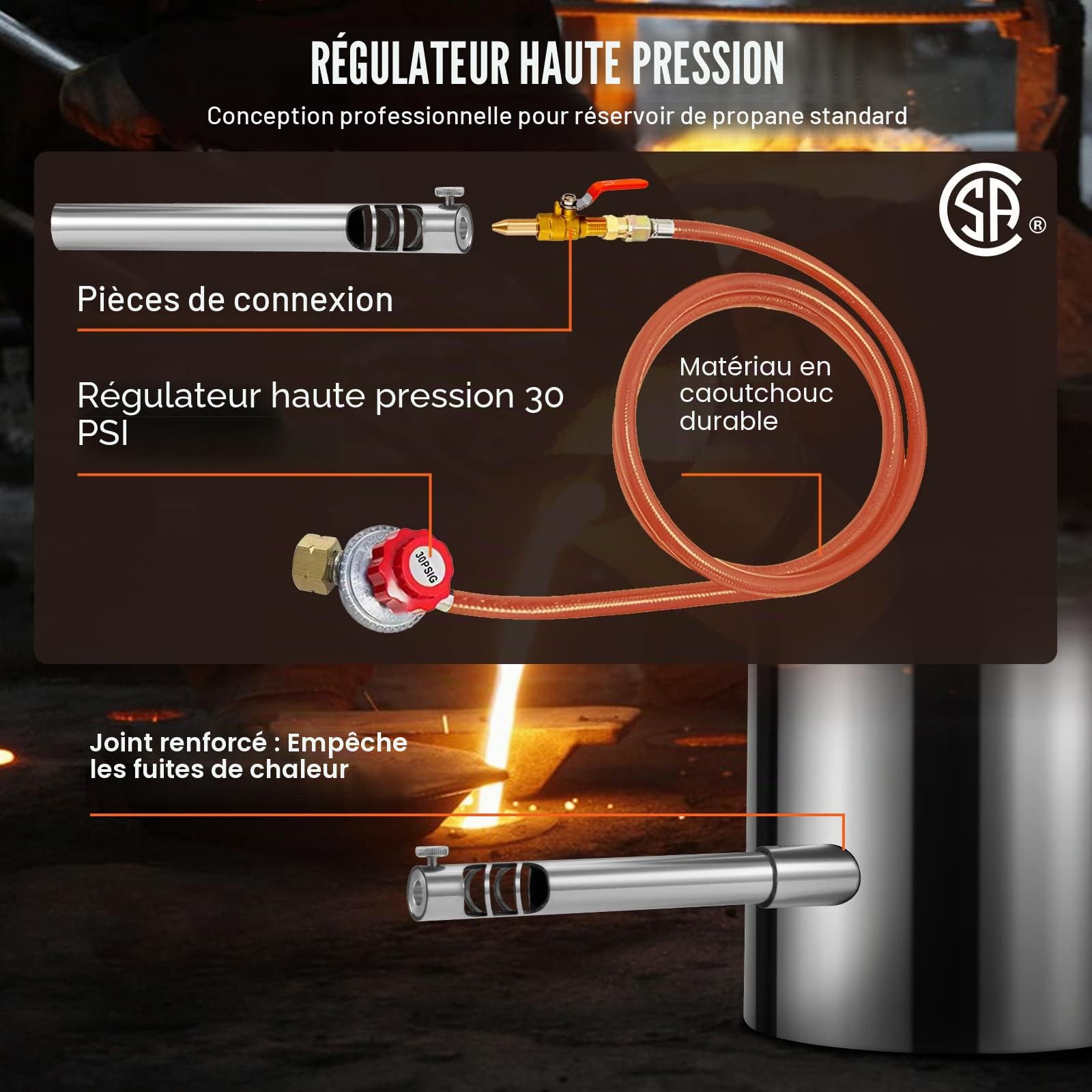 VEVOR Forge de propane en acier inoxydable 6 kg Kit de four de fusion de métaux Température maximale de 1482 °C Four de fonte au propane 30 PSI Kit de fer forgé pour cuivre, aluminium, or, argent