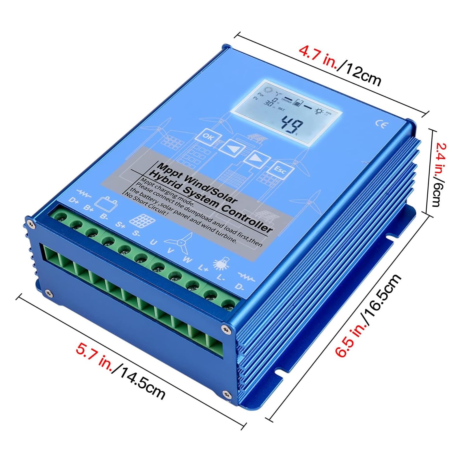 Wind Solar Hybrid Charge System 12000W, Regolatore di carica per turbina eolica, Regolatore della batteria del pannello solare con schermo LCD, Molteplici modalità di controllo del carico,