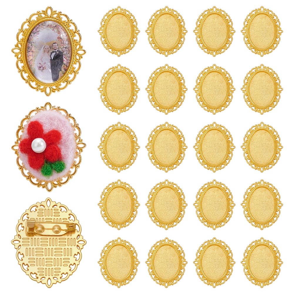 Cabochons ovales dorés vierges pour fabrication de bijoux et broche vintage fait main