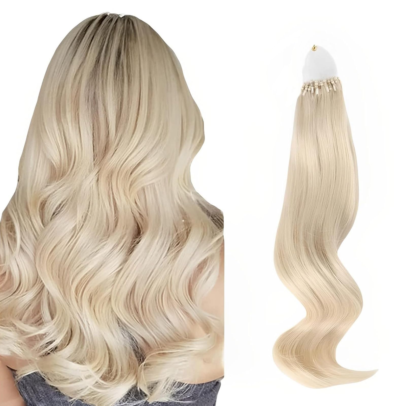ABH AmazingBeauty Hair Micro Loop Hair Extensions 14 Inch Platinum Blonde Micro Links Hair Extensions Blonde Human Hair Extensions Microloop Hair for Women 50G 50S Pre Bonded Hair Extensions