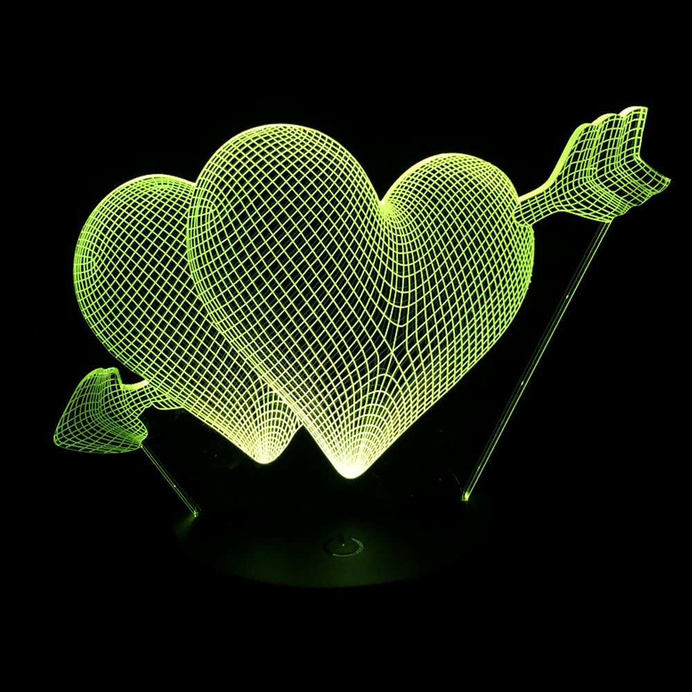 WOlight 3D iLLusion Light 7 Colors Changing Table Desk Deco Lamp Bedroom Children Room Decorative Night Light(Heart Love)