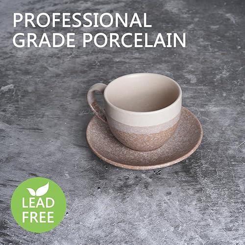 Miniatura 3 de Bosmarlin Juego de 2 tazas y platillo de cerámica para capuchino, 10 onzas, aptos para lavavajillas y microondas, tazas de café para café con leche,