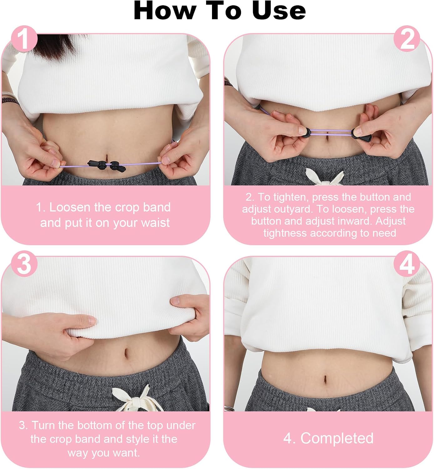 3 Pcs Crop Tuck Band Women, Crop Band for Tucking Shirts Adjustable Latex & Polyester Elastic Bands for Tucking Shirts, Belly Control (Black, White, Pink)