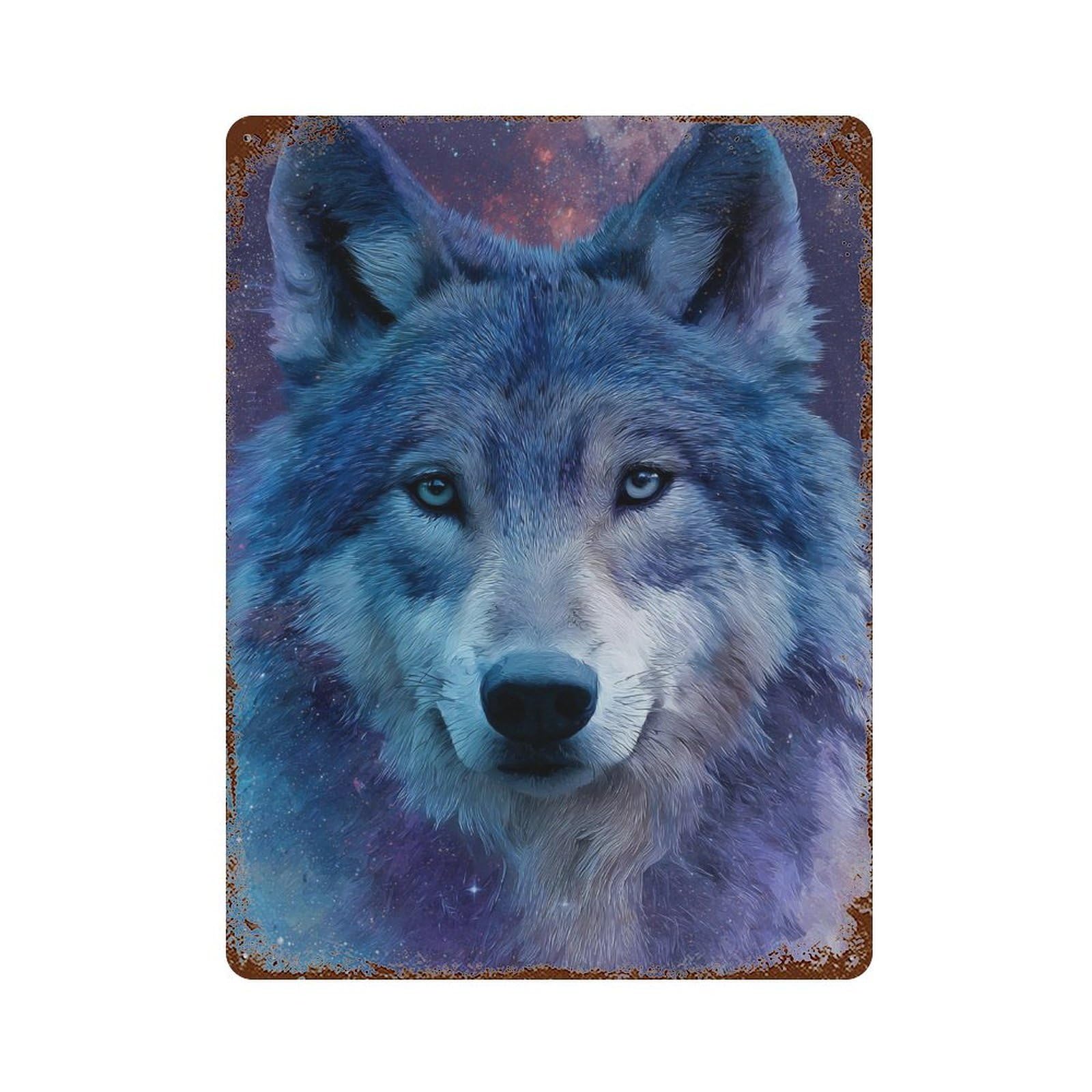 Galactic Wolf Portrait 15.7"x11.8" Retro Metal Sign, Shabby Chic Decor for Garage, Bar And Workshop Decor