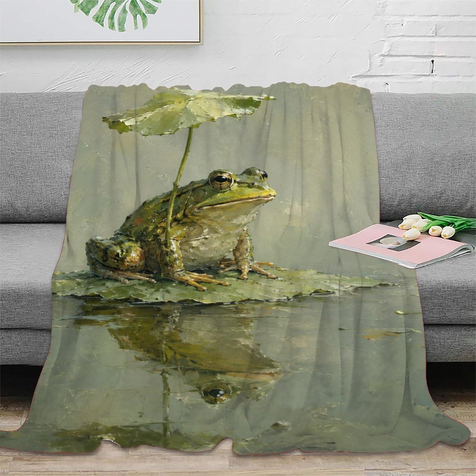 H3B8U2Y5 Frog Lotus Umbrella Blanket, Flannel, Bed, Lotus Pond Pattern