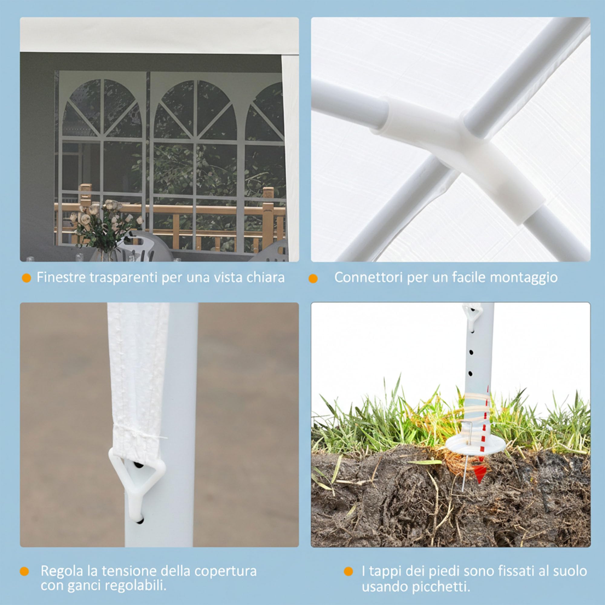 Outsunny Gazebo da Giardino per Eventi con Pareti Laterali Rimovibili, 4 Finestre e 12 Fori di Scarico, Gazebo da Esterno in Acciaio e Polietilene per Matrimoni, Feste, Giardino, Bianco