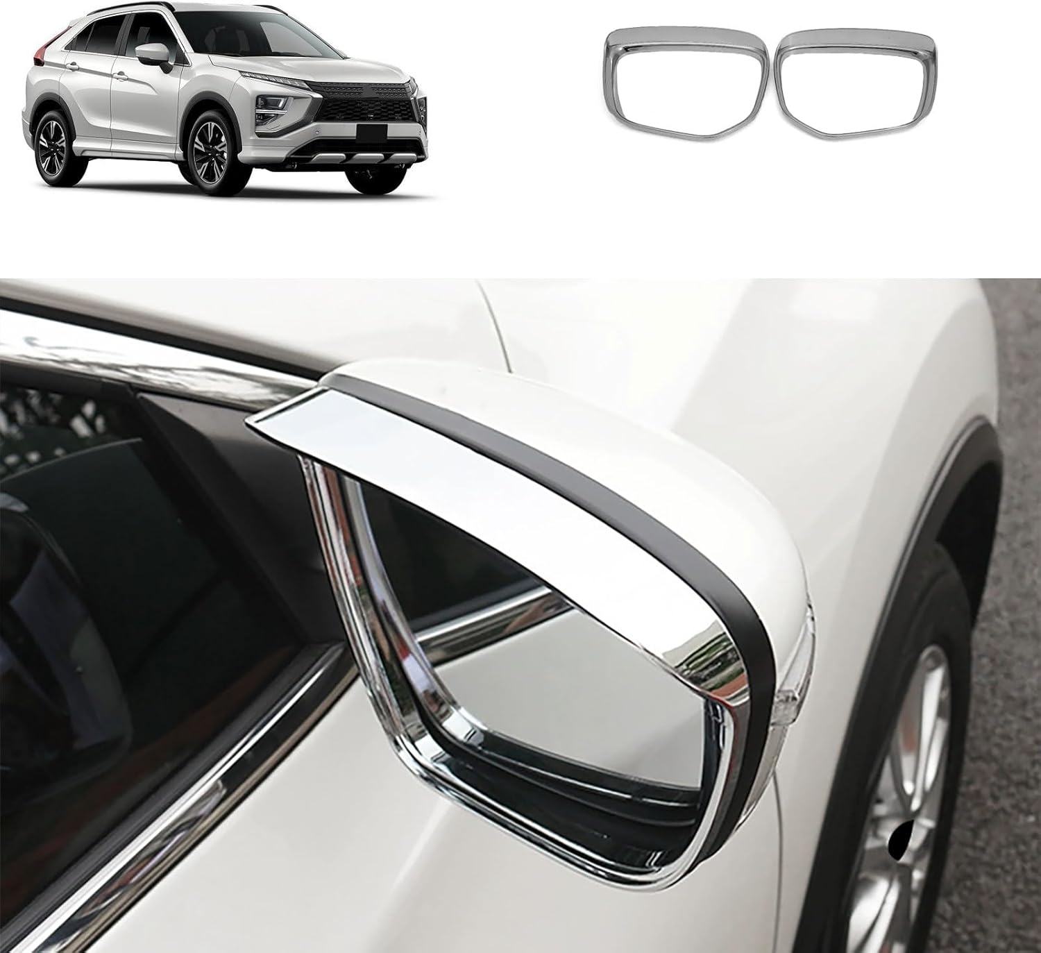 Car Side Mirror Rain Guard Compatible with Mitsubishi Eclipse Cross 2025 2024 2023-2018 Side Mirror Rain Eyebrow Exterior Car Accessories ABS 2PCS(Glossy Chrome Style)