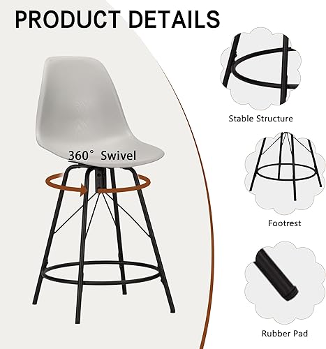 Miniatura 6 de Alunaune Juego de 4 taburetes de bar giratorios de 24 pulgadas, taburetes de altura de barra de mediados de siglo, sillas de bar modernas sin brazos