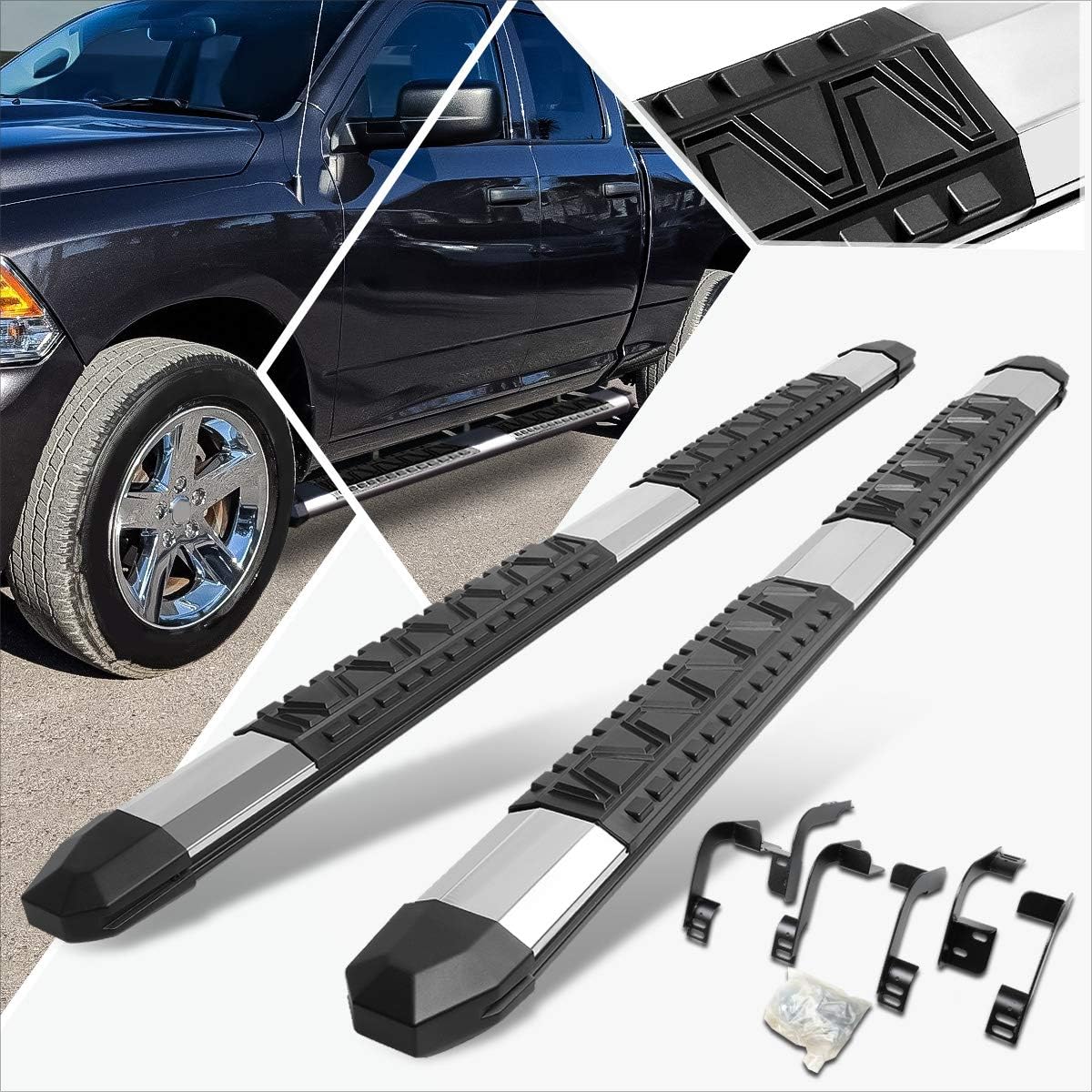 (2Pcs) 5 Inch Aluminum Nerf Step Bars Side Steps Compatible with 09-20 Dodge Ram Extended Cab