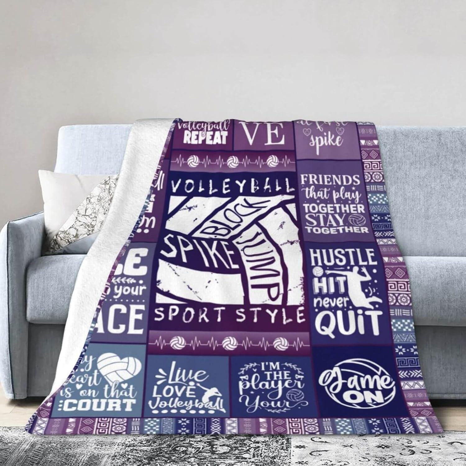 Volleyball Blanket for Women Men, Cool Volley Ball Themed Design Printed Throw Blankets for Teens Adults Lap, Couch Bed, Warm Soft Cozy Blanket, 60"x 80"